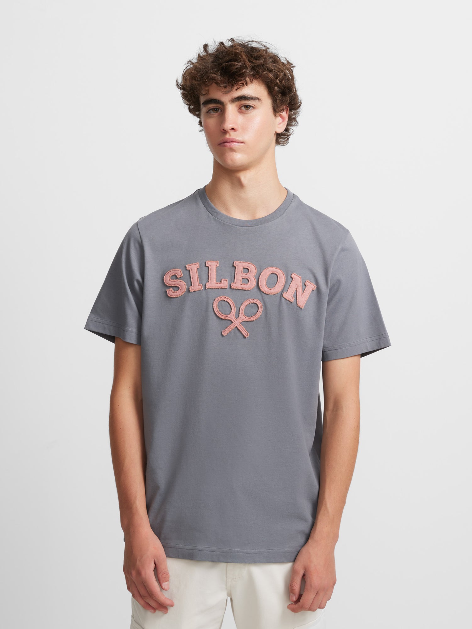 Medium gray racket logo t-shirt