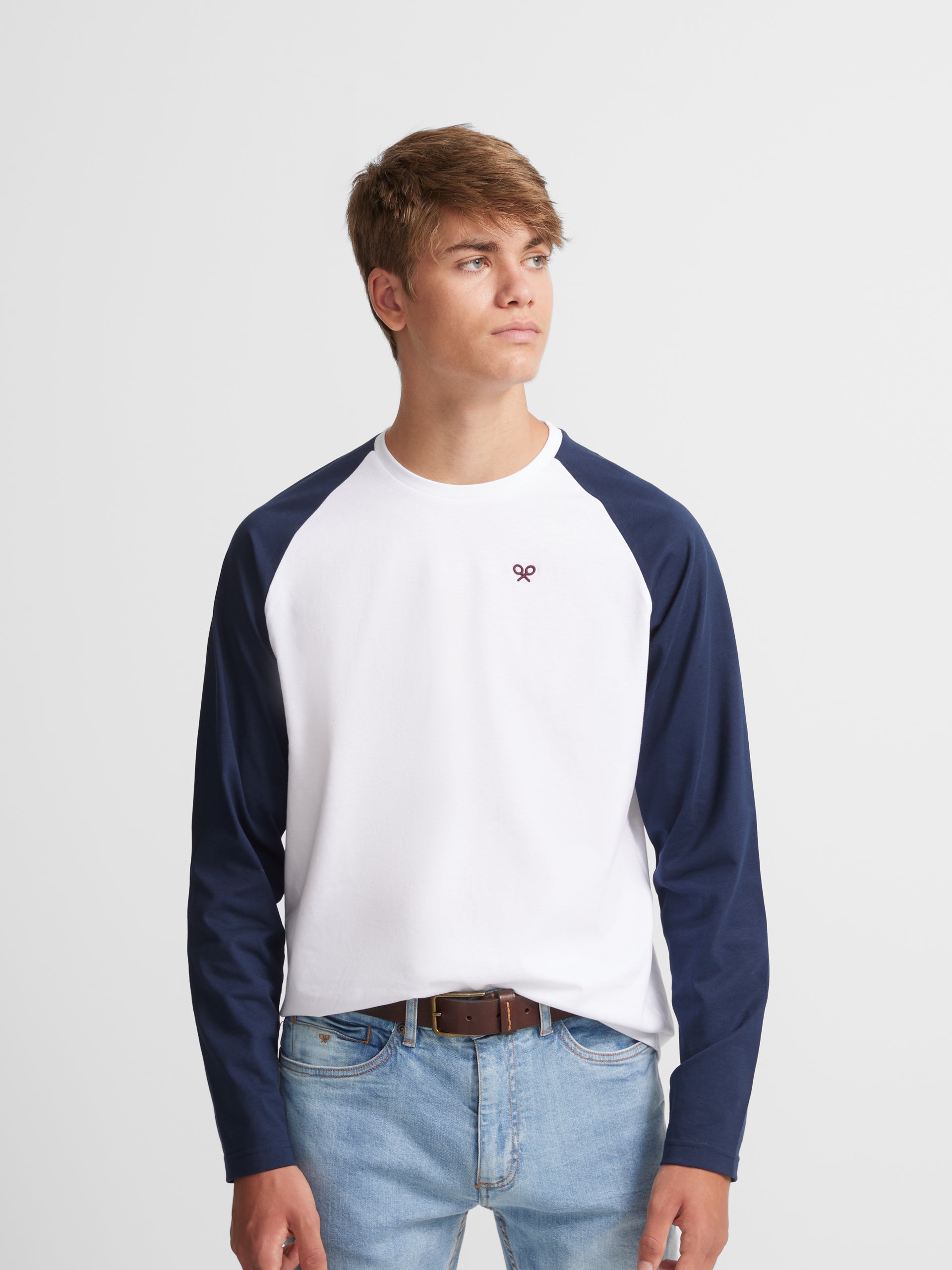 Blue two-tone long-sleeved T-shirt