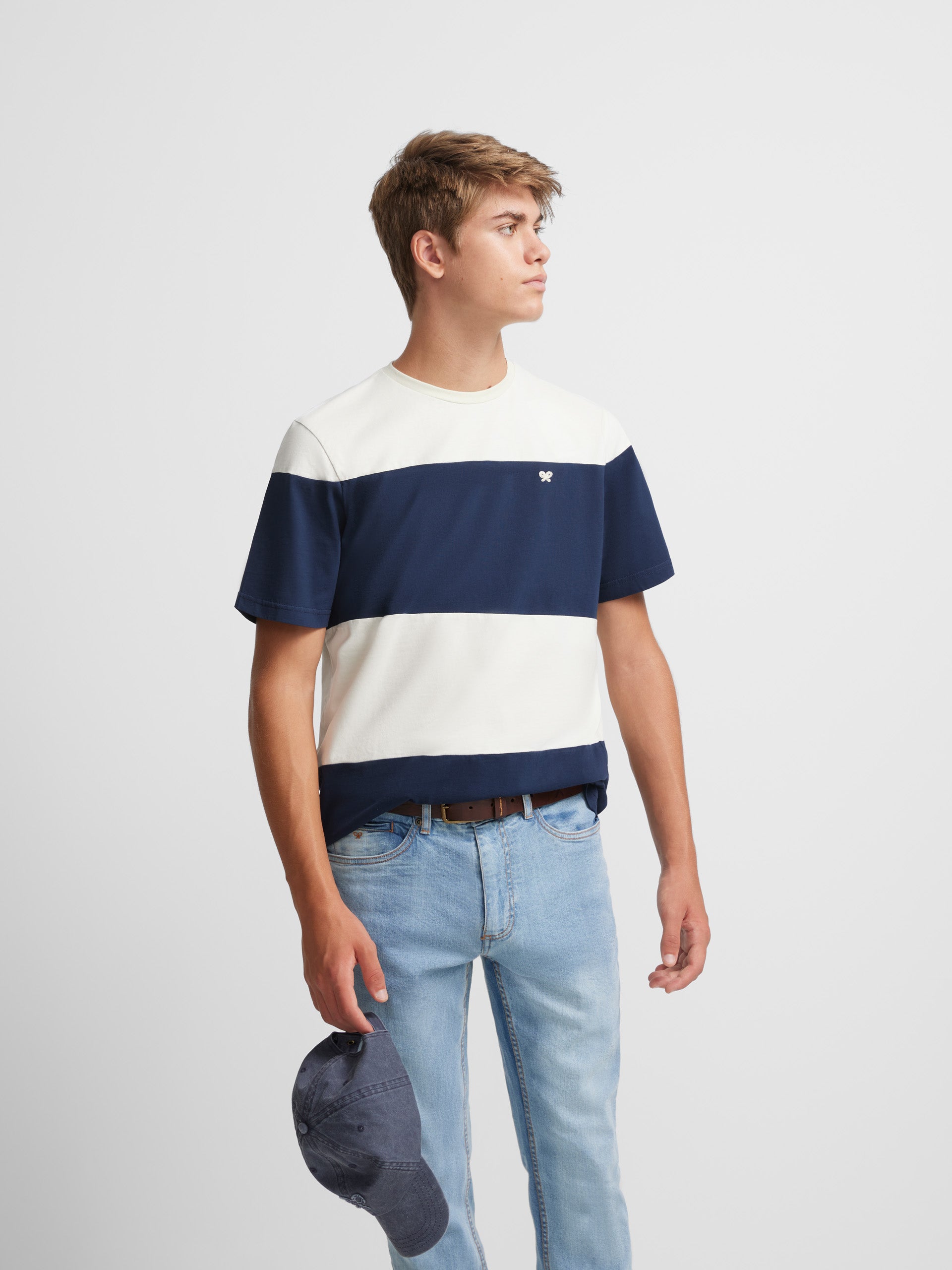 Navy blue wide stripe t-shirt