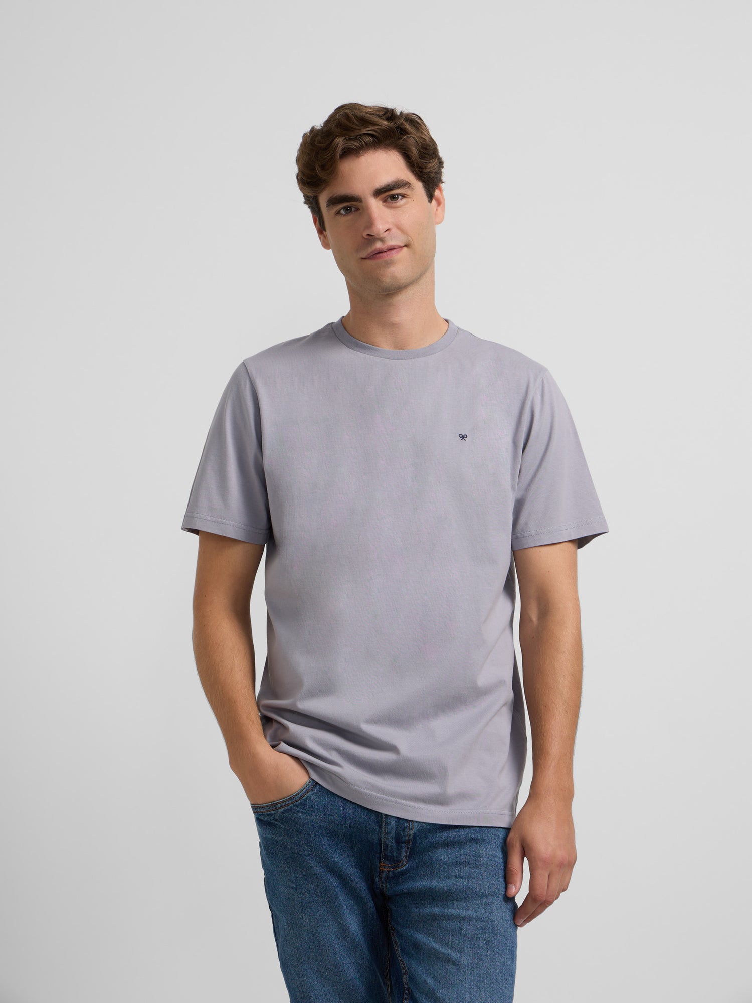 Camiseta silbon minilogo gris azul