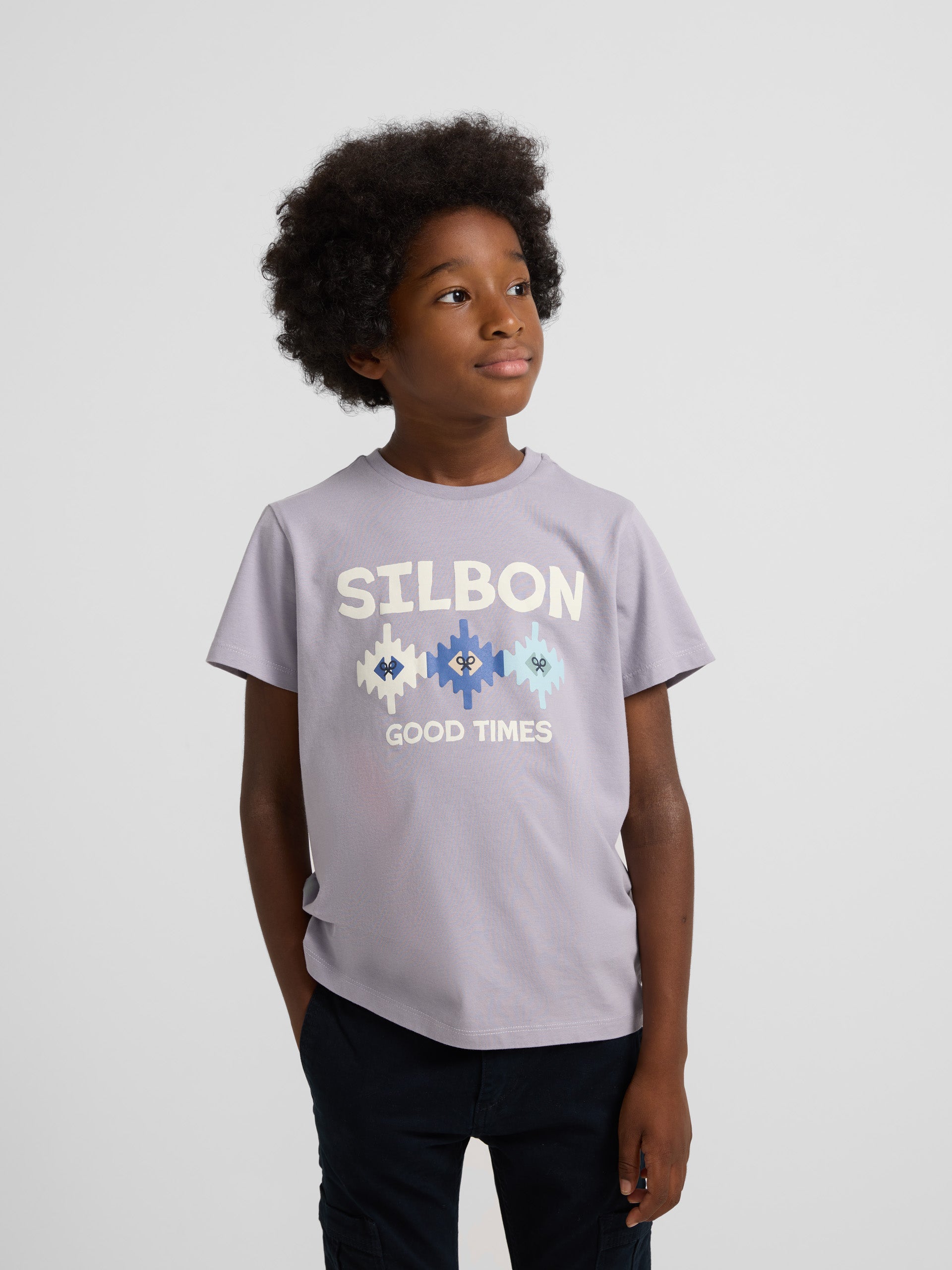 T-shirt enfant motifs ethniques gris