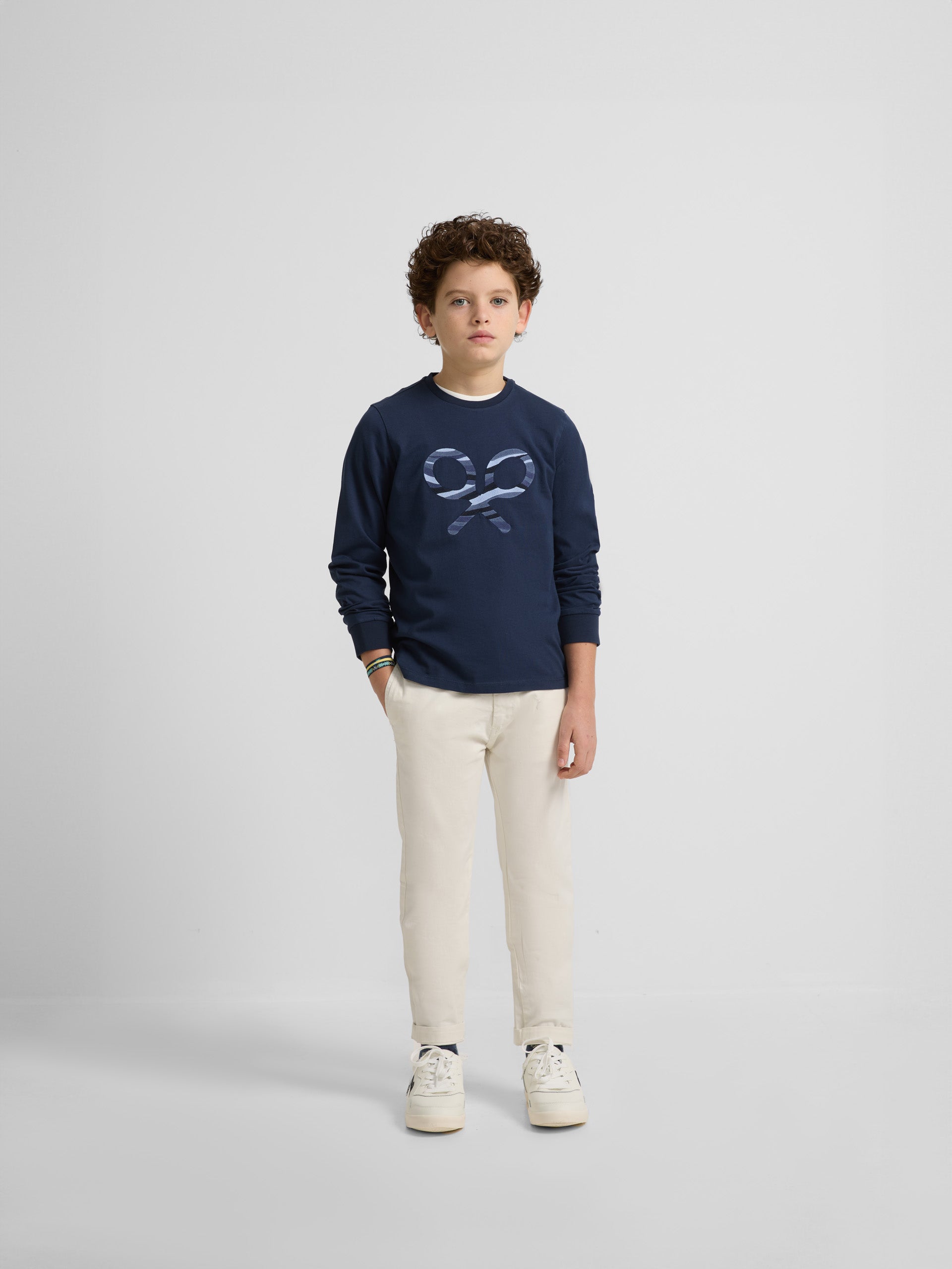 T-shirt raquette enfant manches longues bleu marine