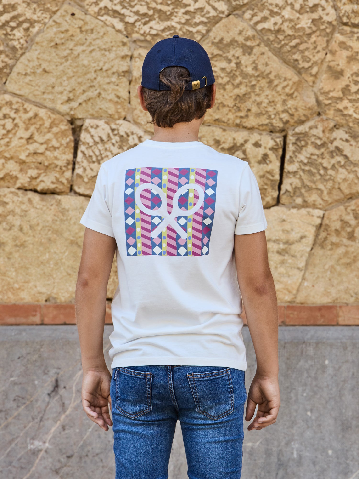 Camiseta kids raqueta geometrica blanca