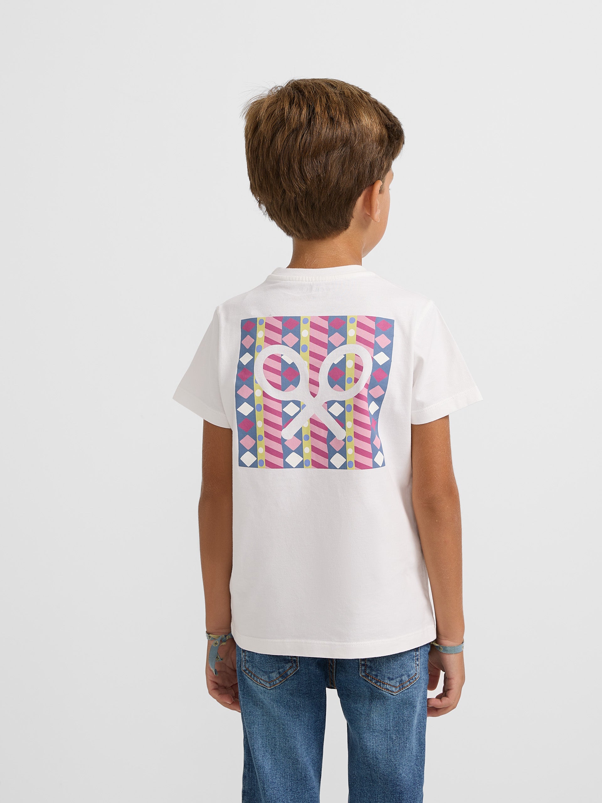 T-shirt enfant raquette géométrique blanc