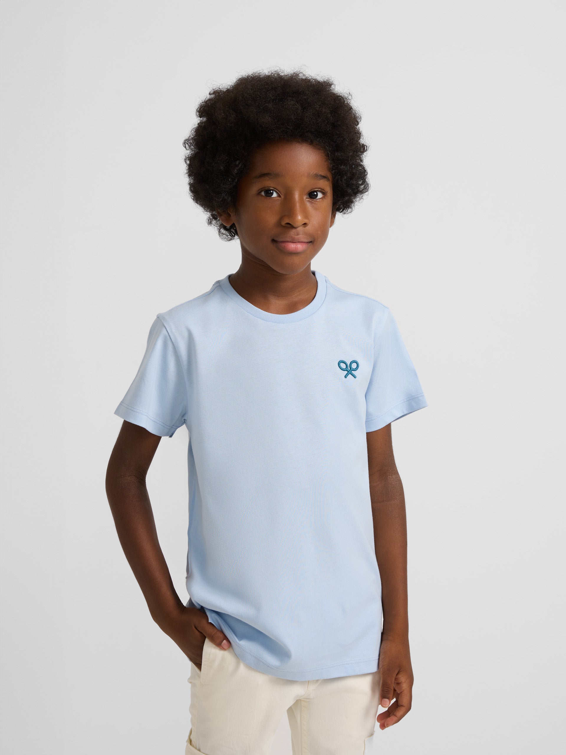 T-shirt bleu clair "Jouons" pour enfants