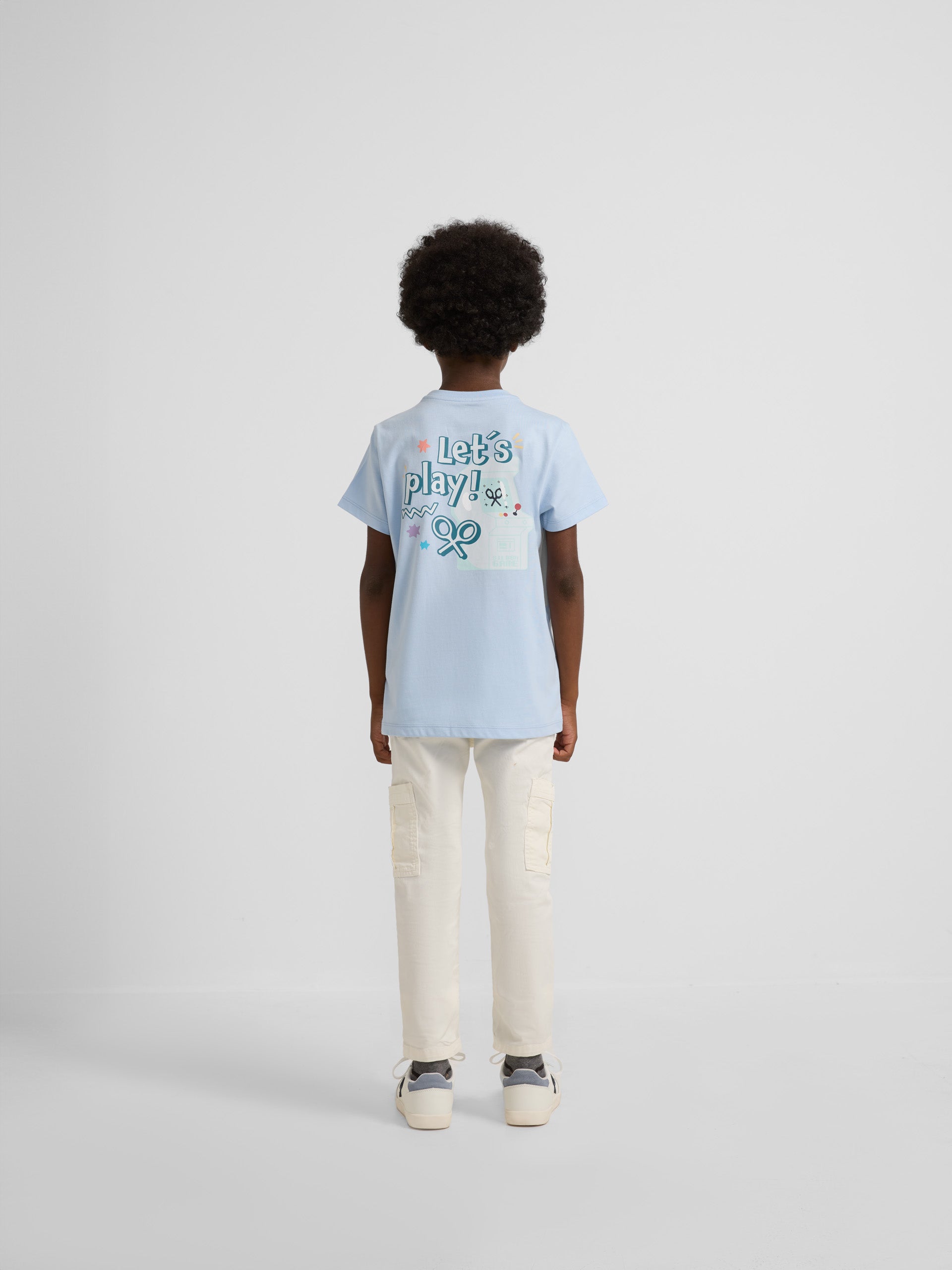 T-shirt bleu clair "Jouons" pour enfants