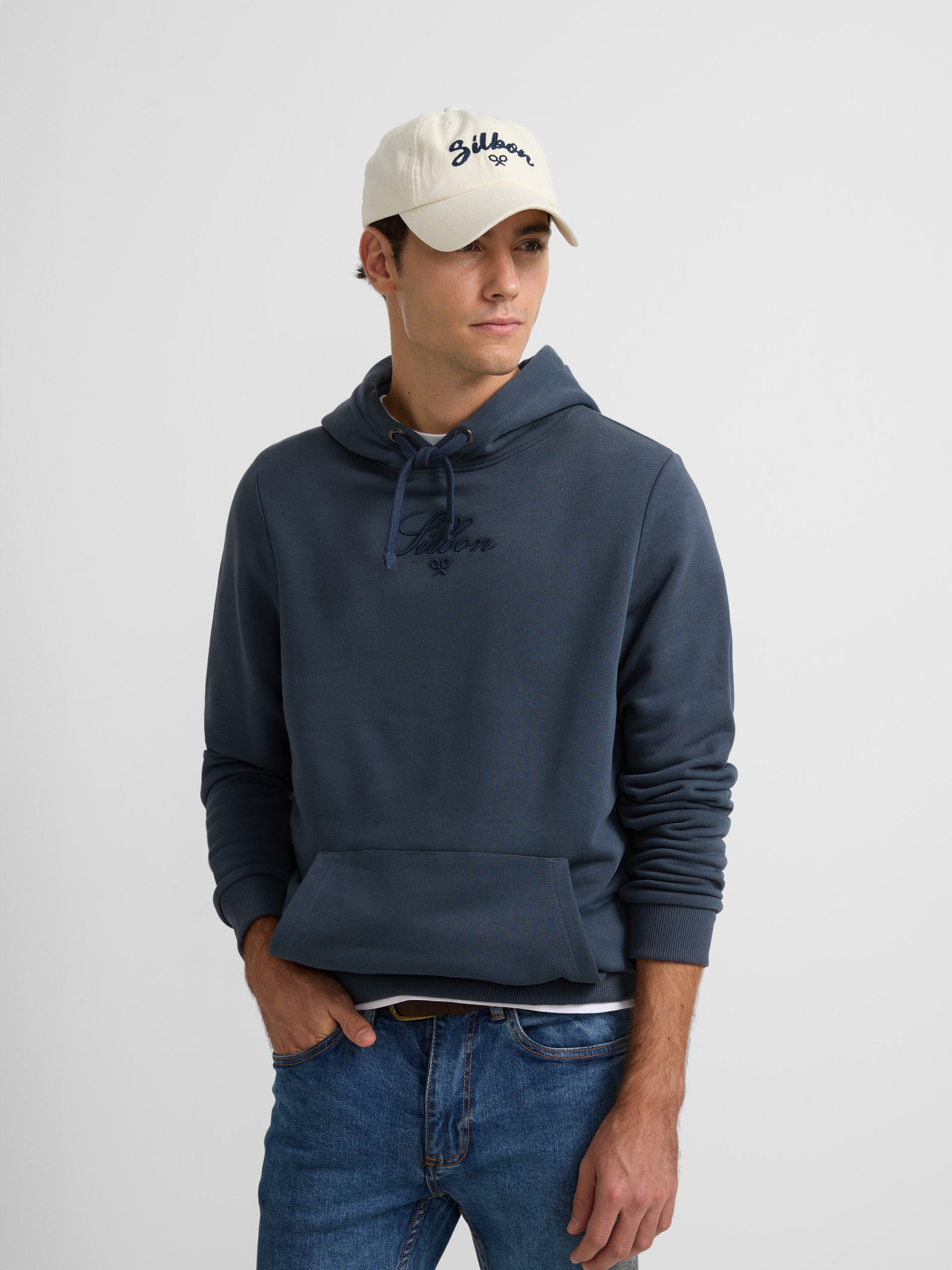 Sweat à capuche Silbon bleu marine