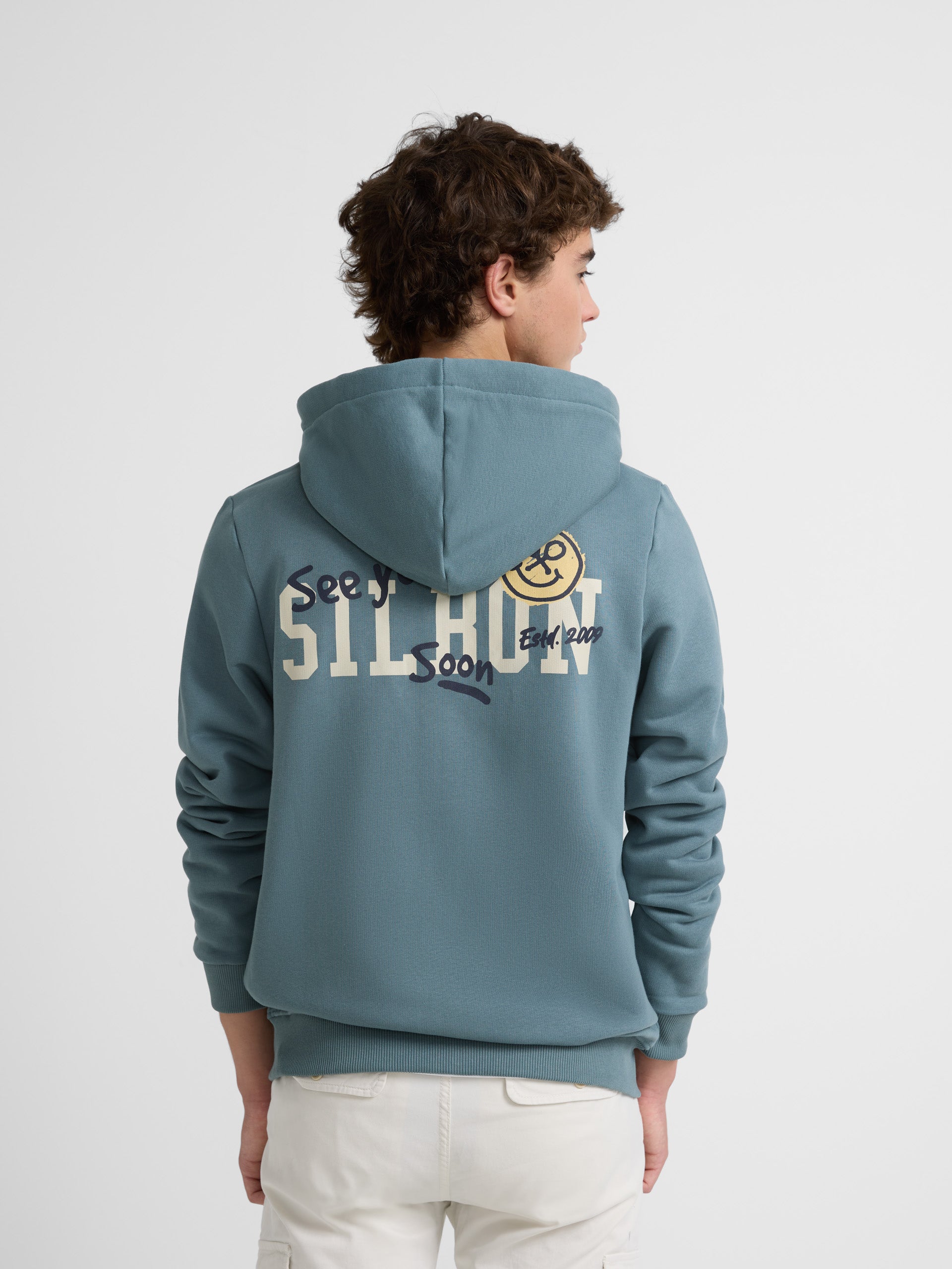 Sudadera cremallera hoodie smile petroleo