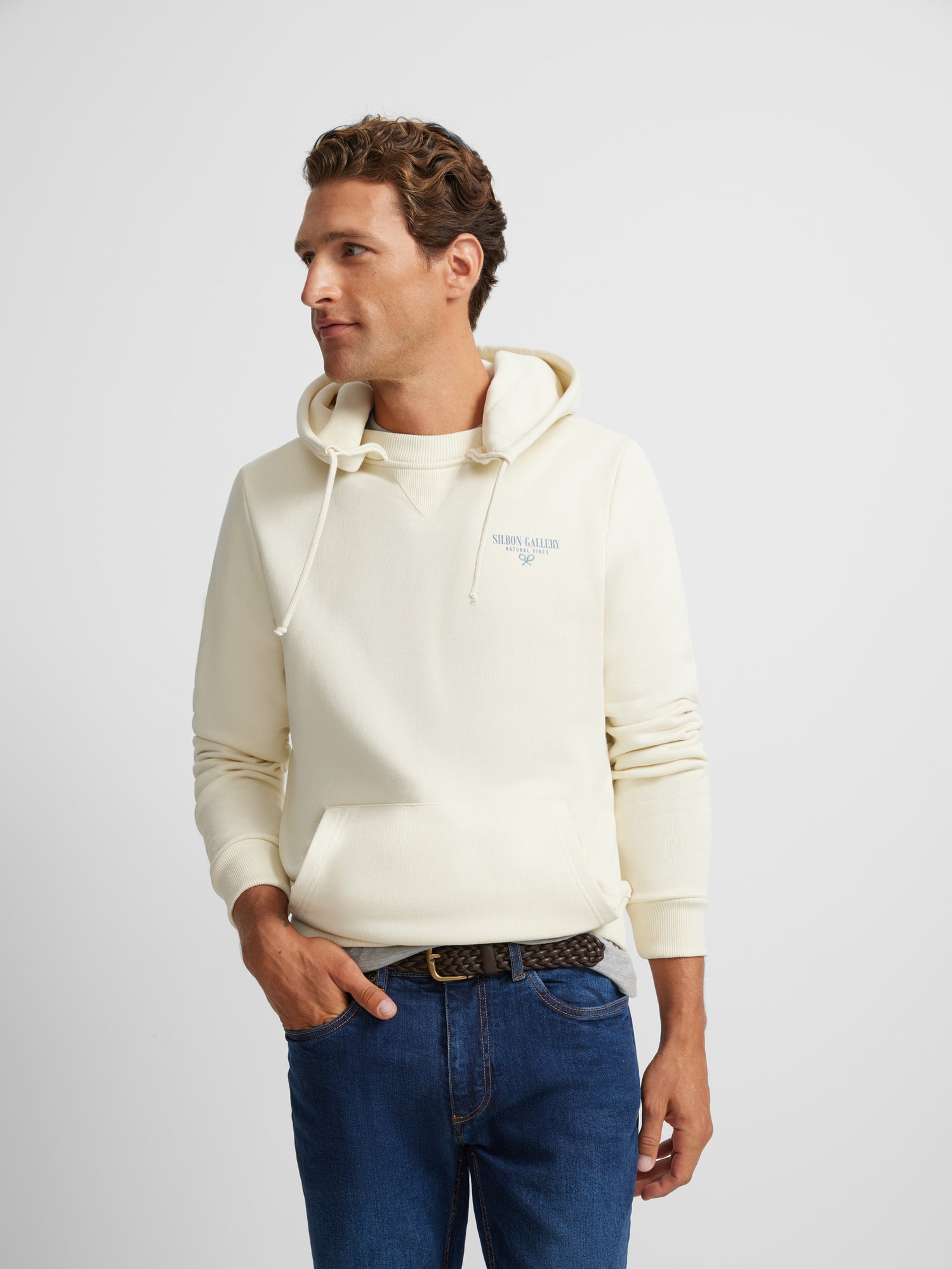 Silbon gallery cream hooded sweatshirt