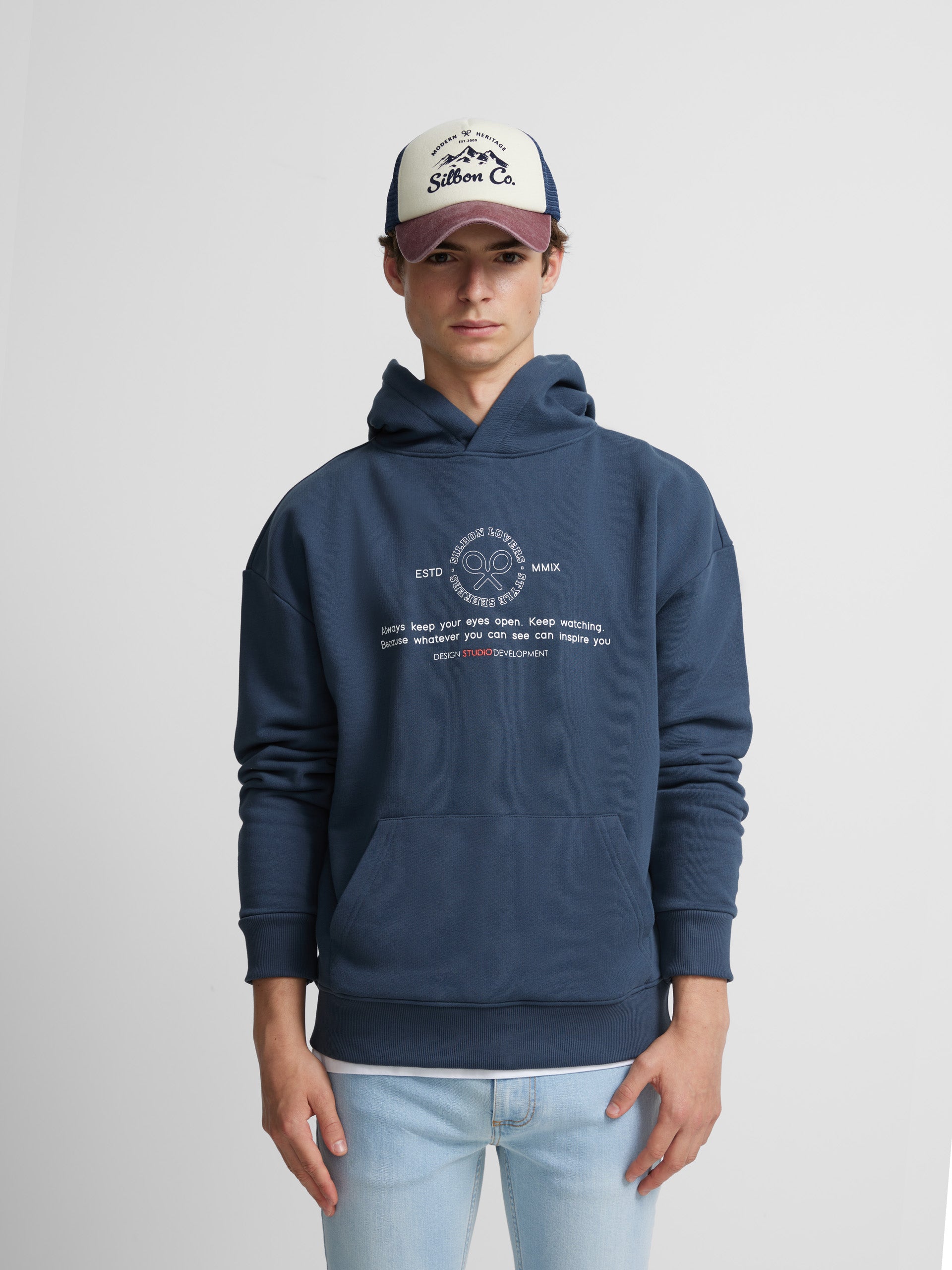 Navy blue relaxed fit claim hoodie