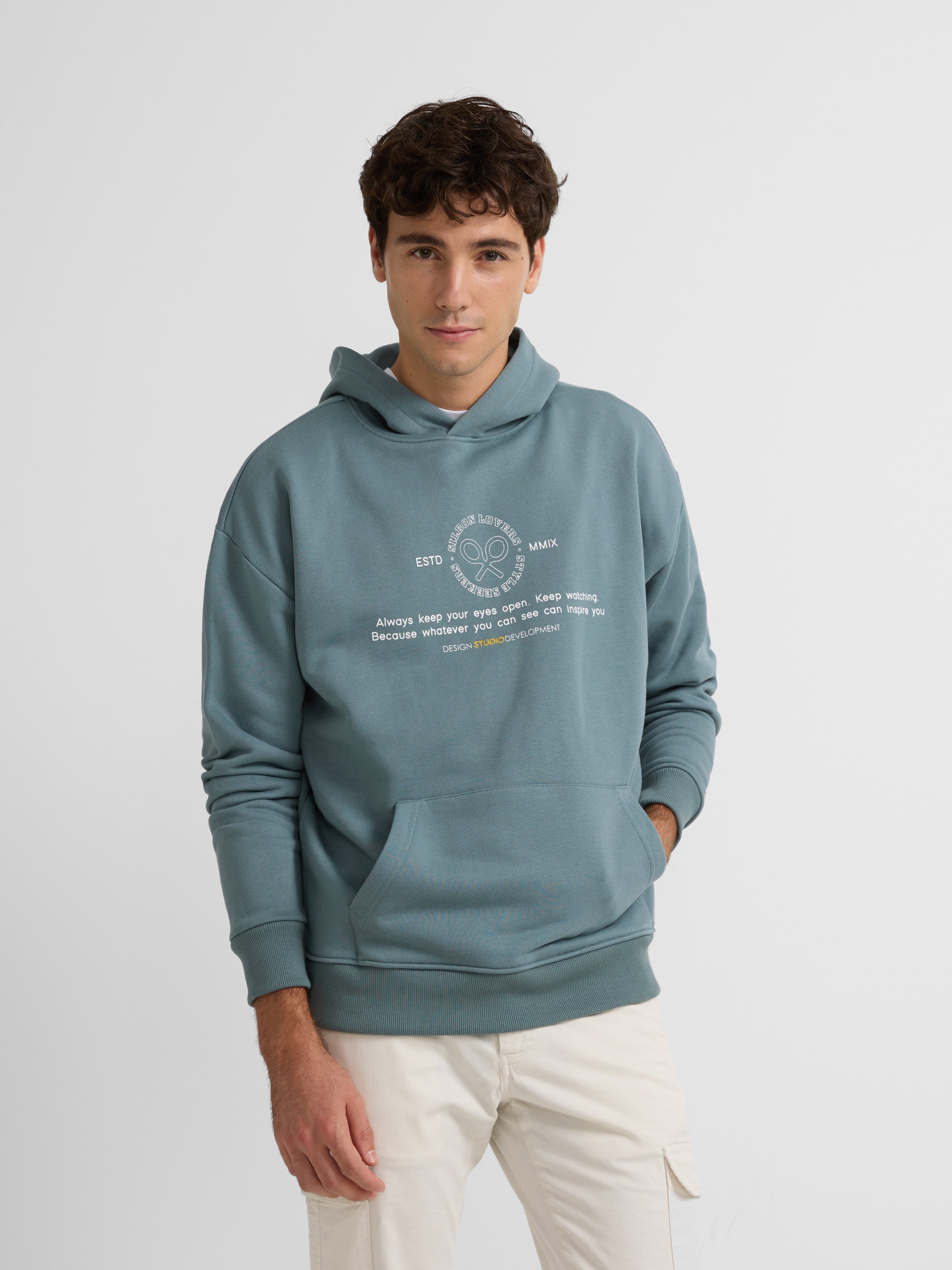 Relaxed fit hoodie claim petroleum