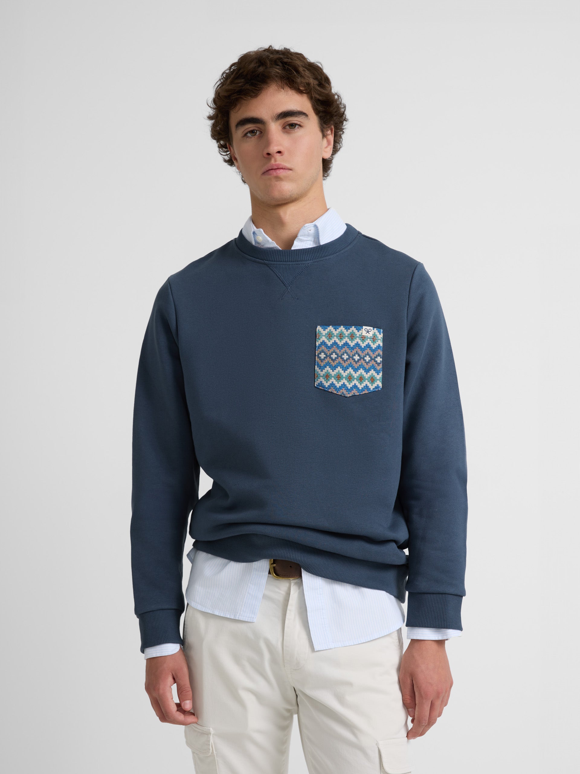 Navy ethnic pocket sweatshirt