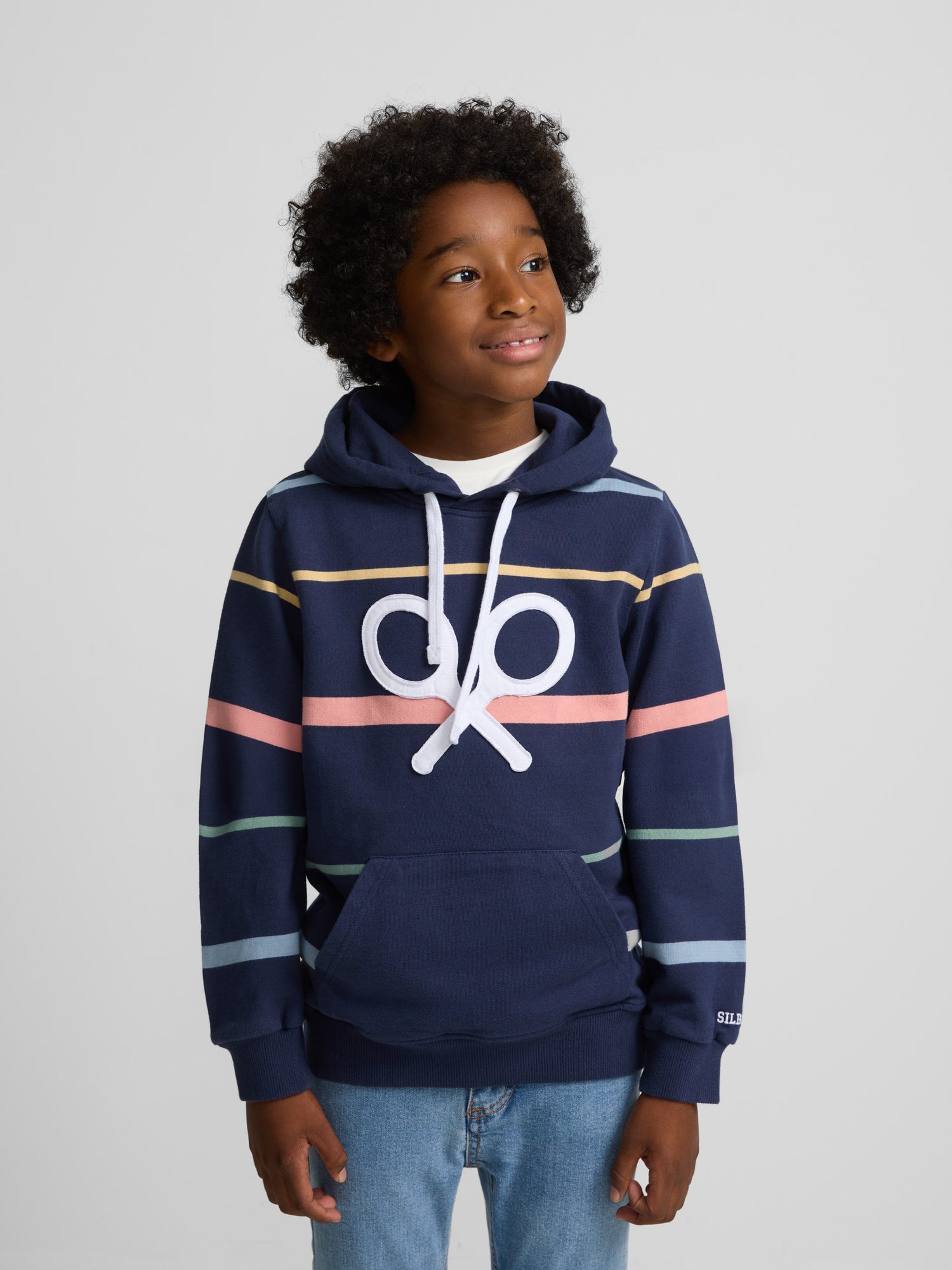 Sweat enfant à capuche rayé bleu marine