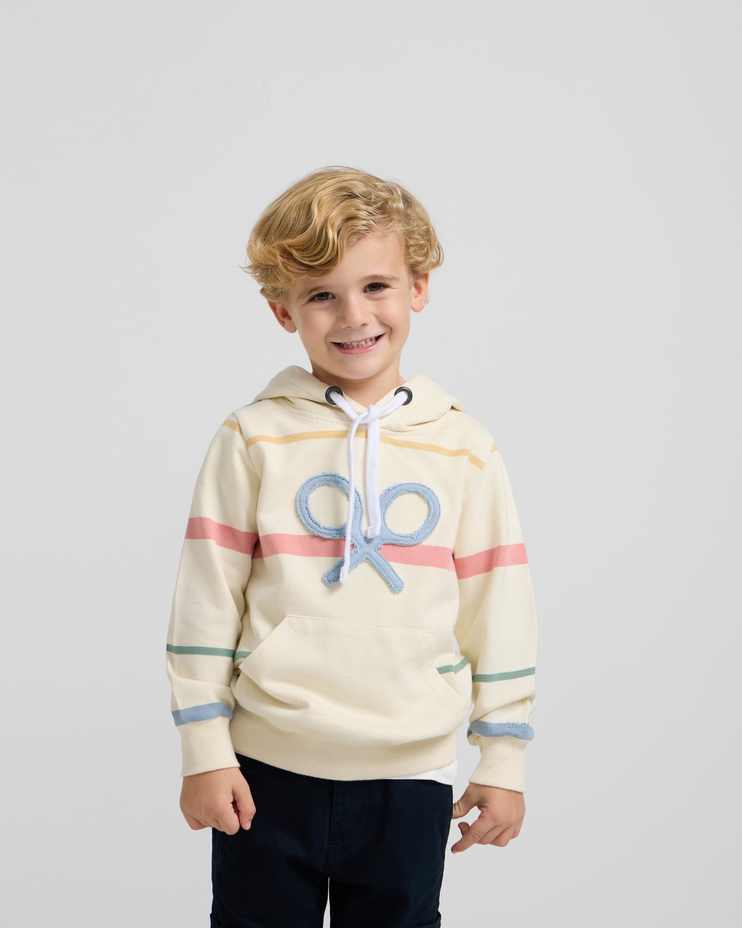 Kids sweatshirt with hood, stripes in cream colours