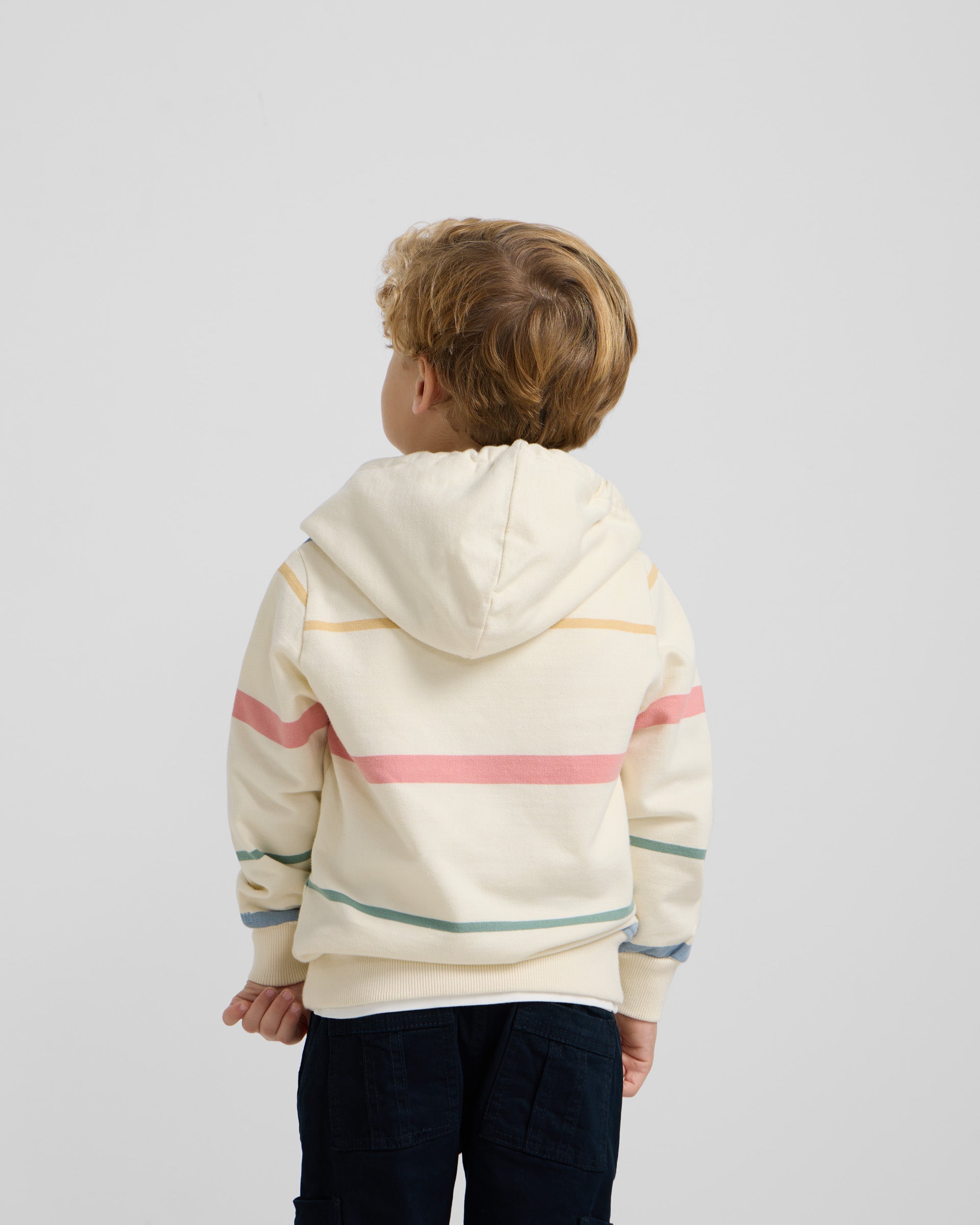 Sudadera kids capucha rayas colores crema