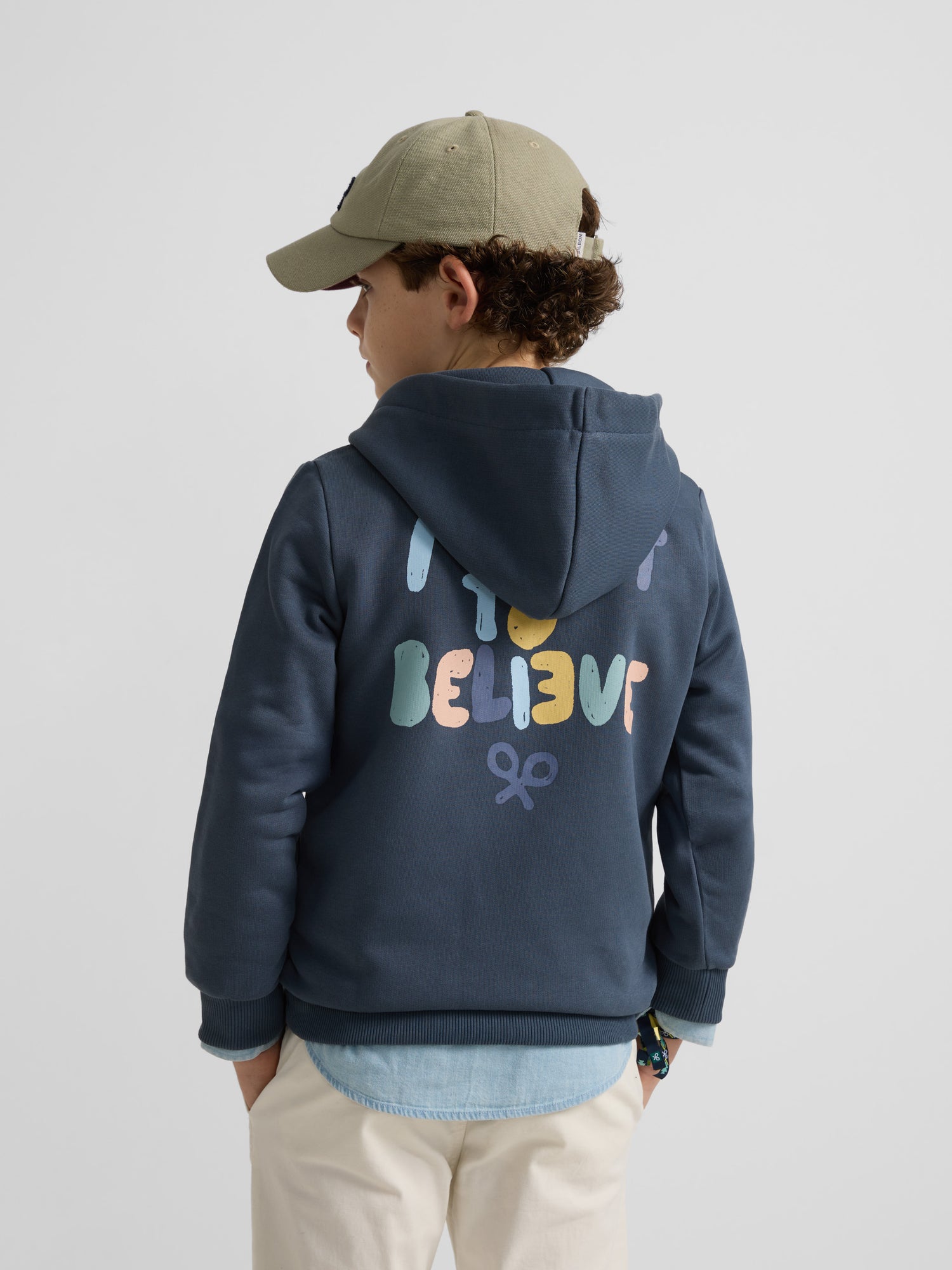 Sudadera kids capucha believe azul marino