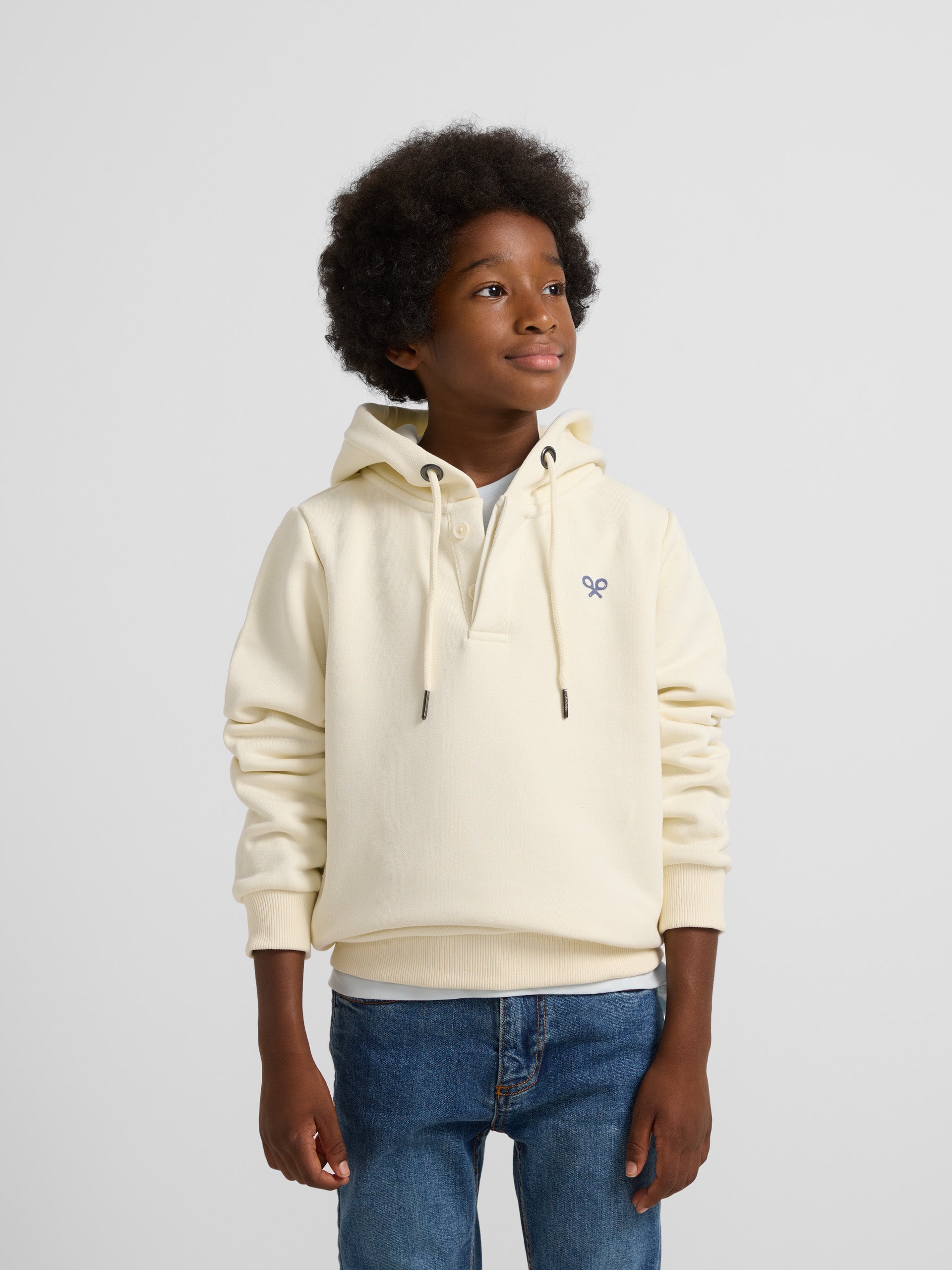 Sudadera kids capucha believe crema