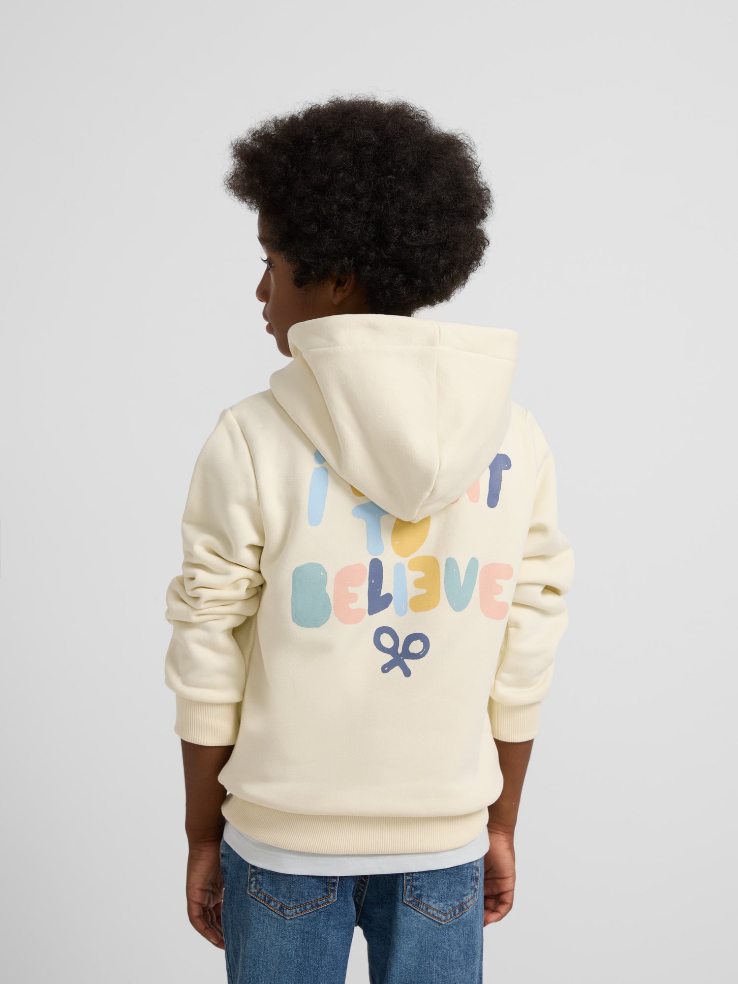 Kids sweatshirt with hood believe cream