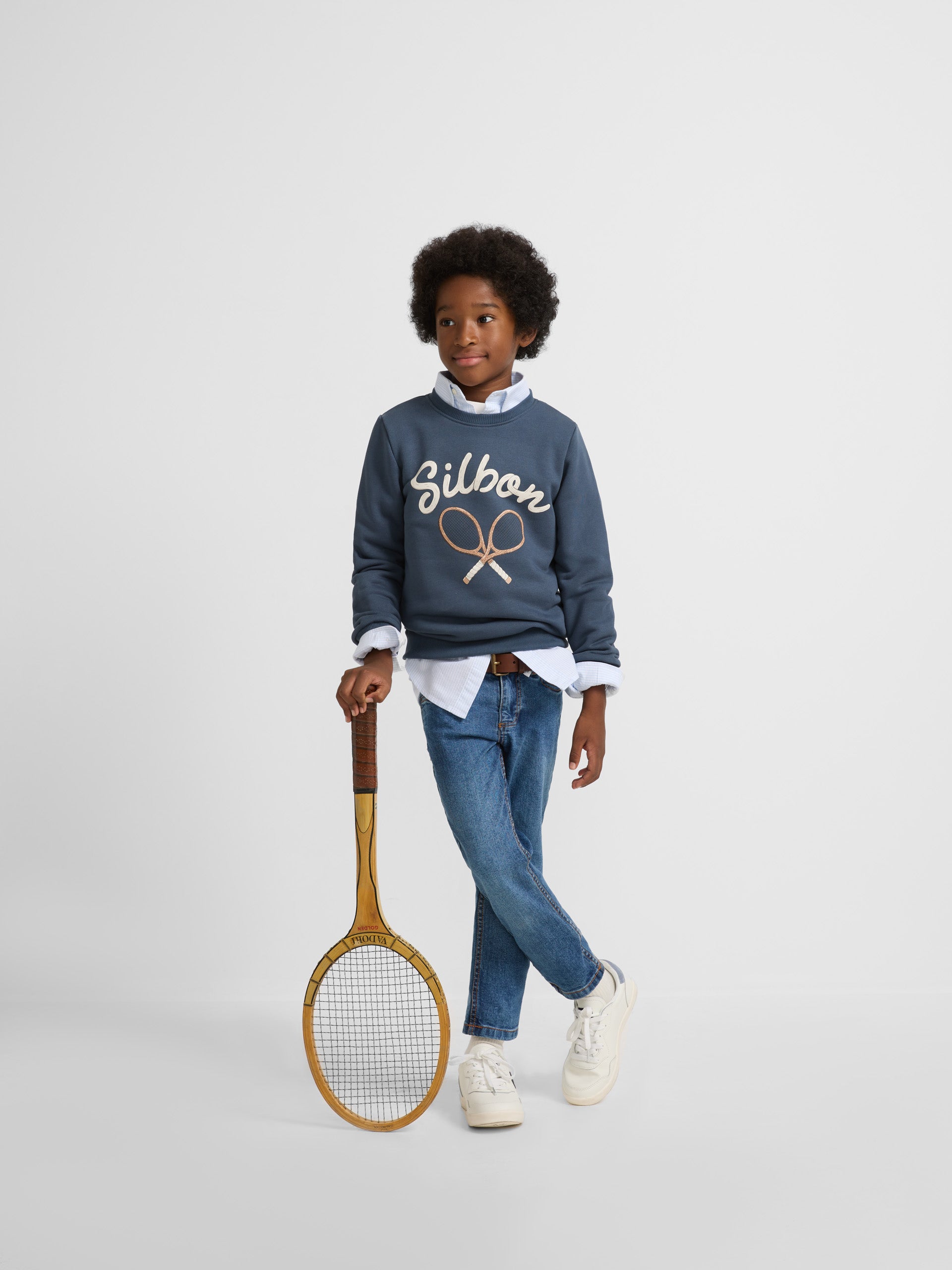 Navy blue vintage snowshoes kids sweatshirt