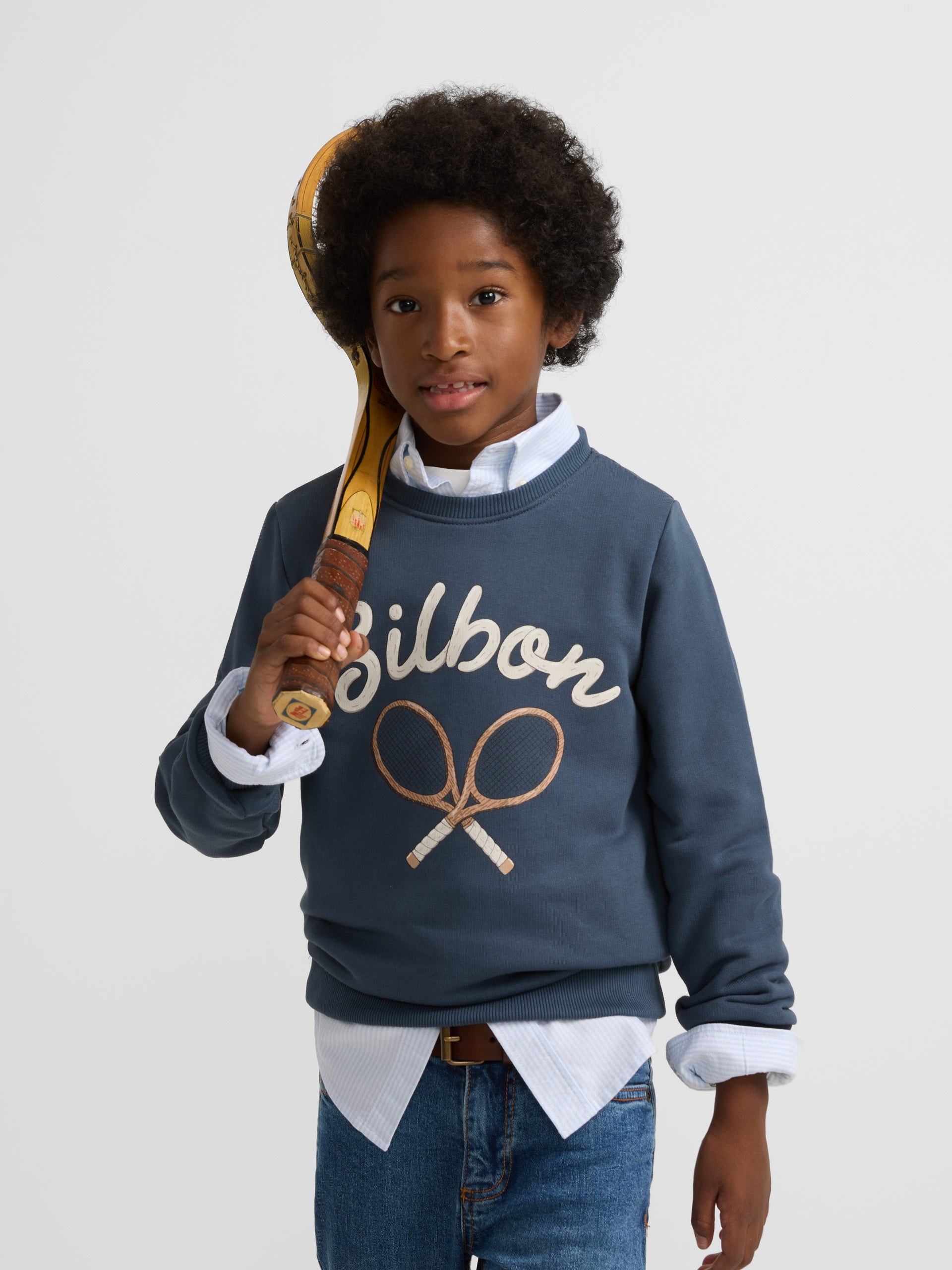 Sweat enfant raquette vintage bleu marine