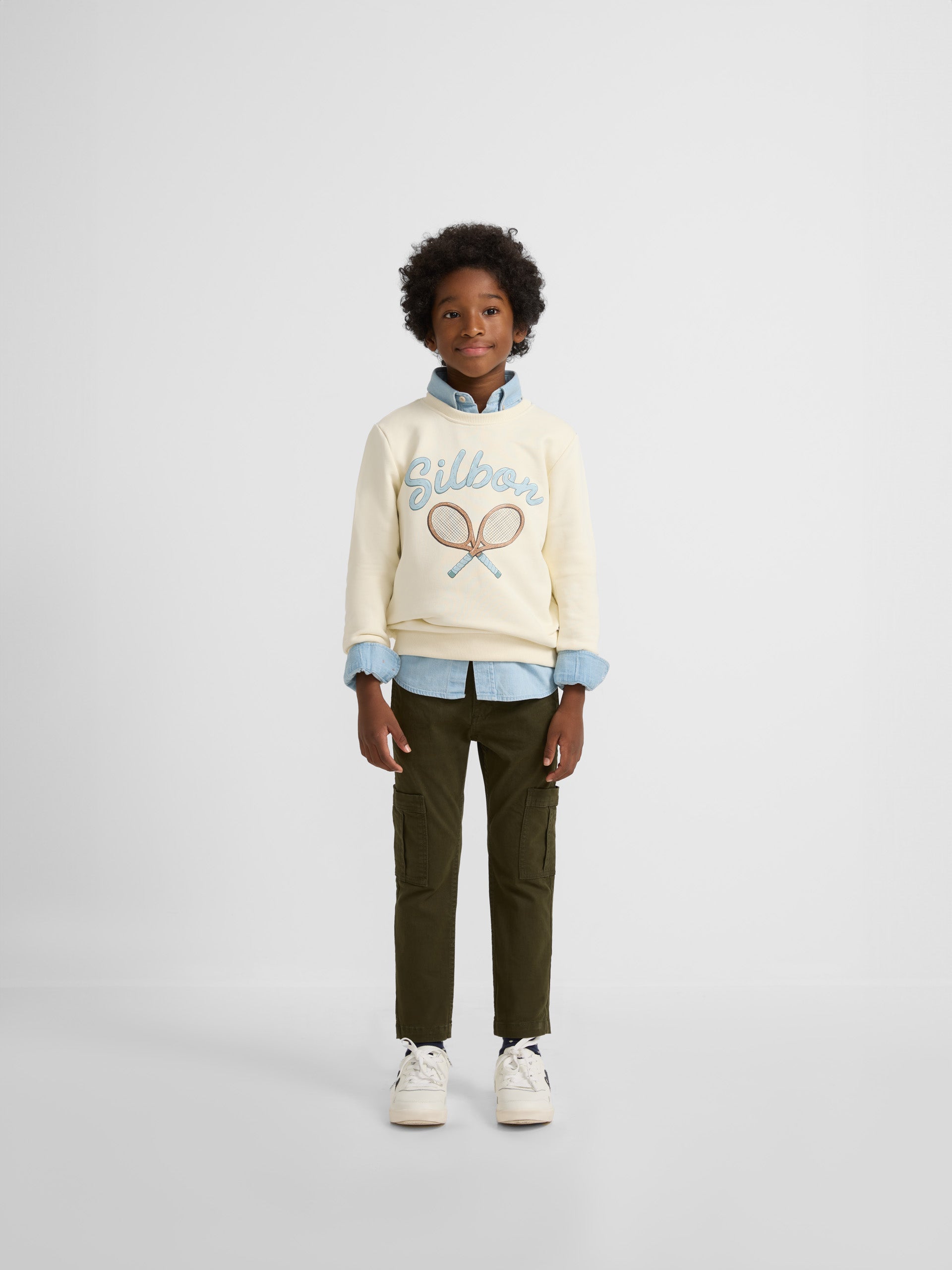 Kids vintage snowshoes cream sweatshirt