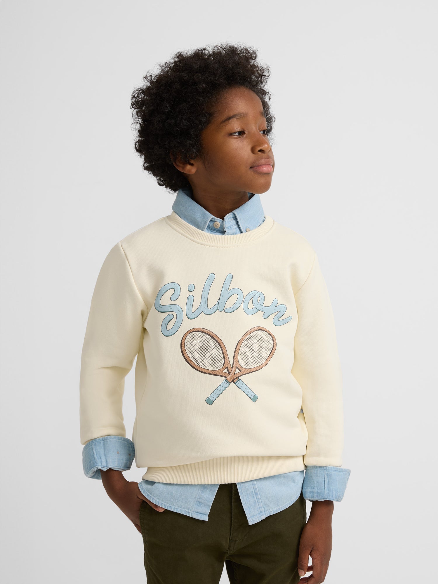 Kids vintage snowshoes cream sweatshirt