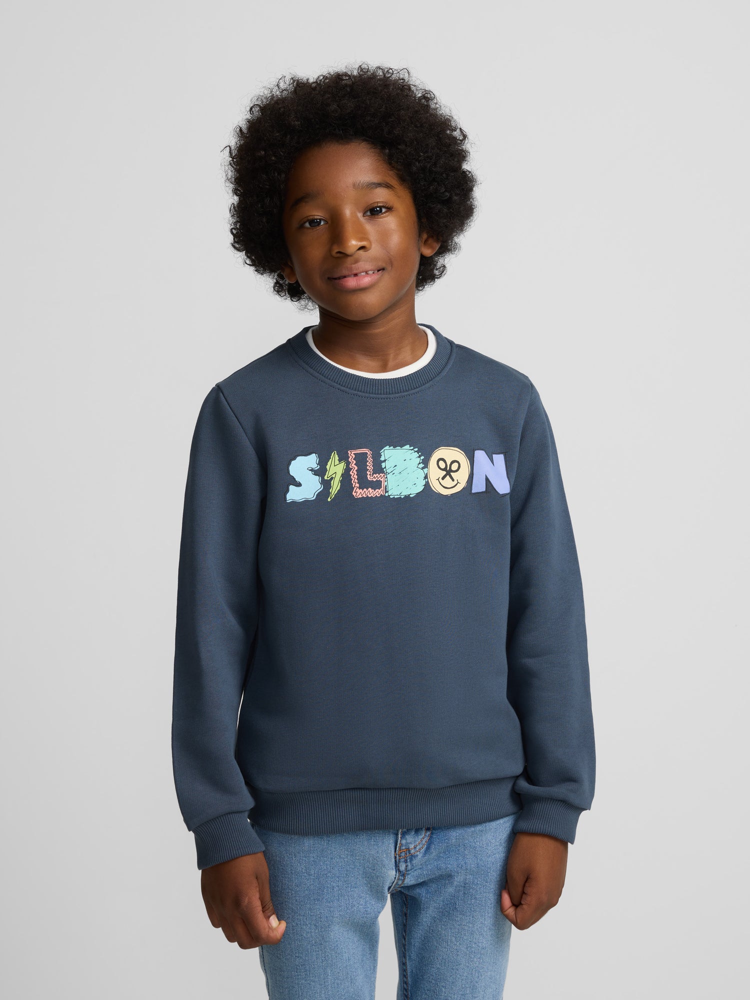 Sudadera kids letras sketch azul marino