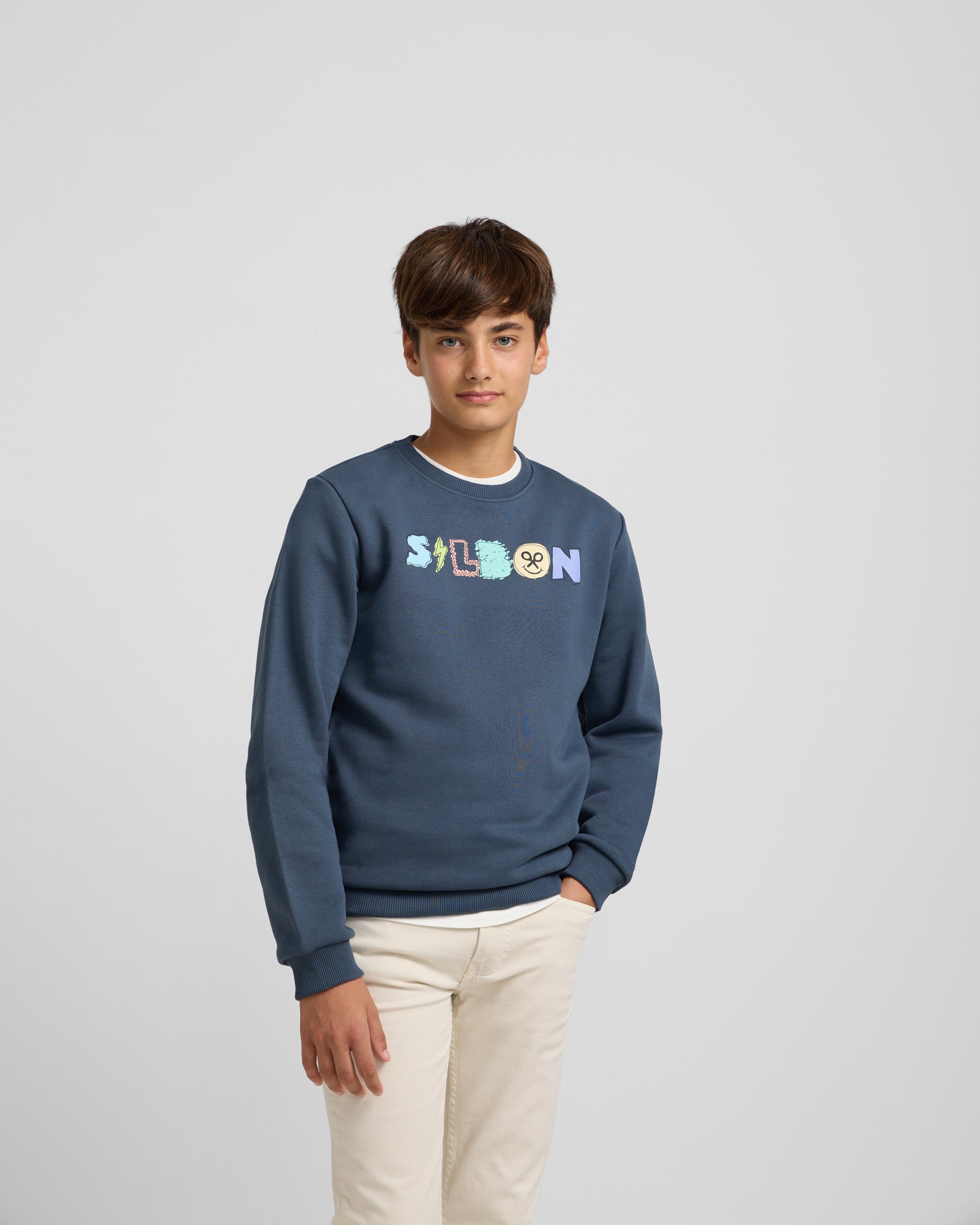 Sudadera kids letras sketch azul marino