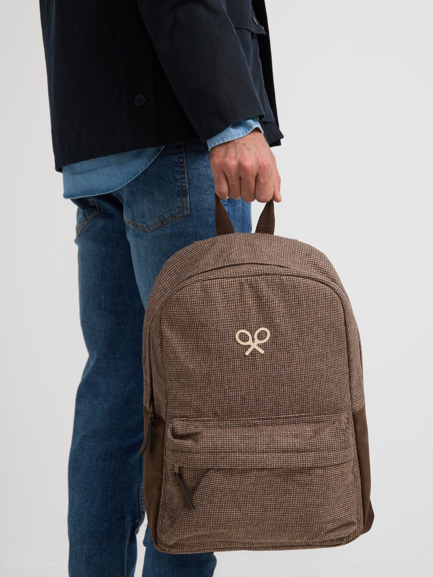 Casual backpack with brown leather detail