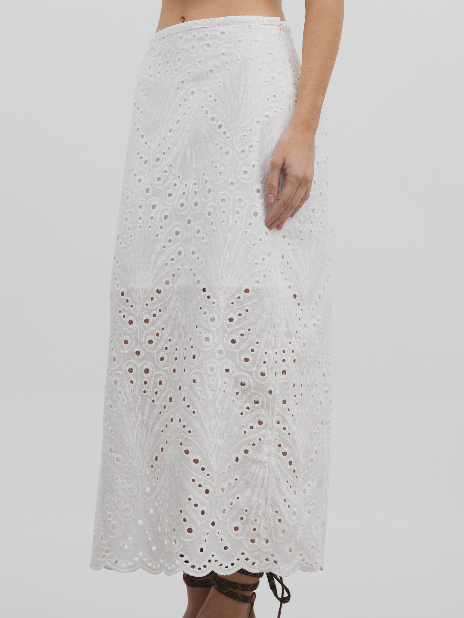 White embroidered midi skirt