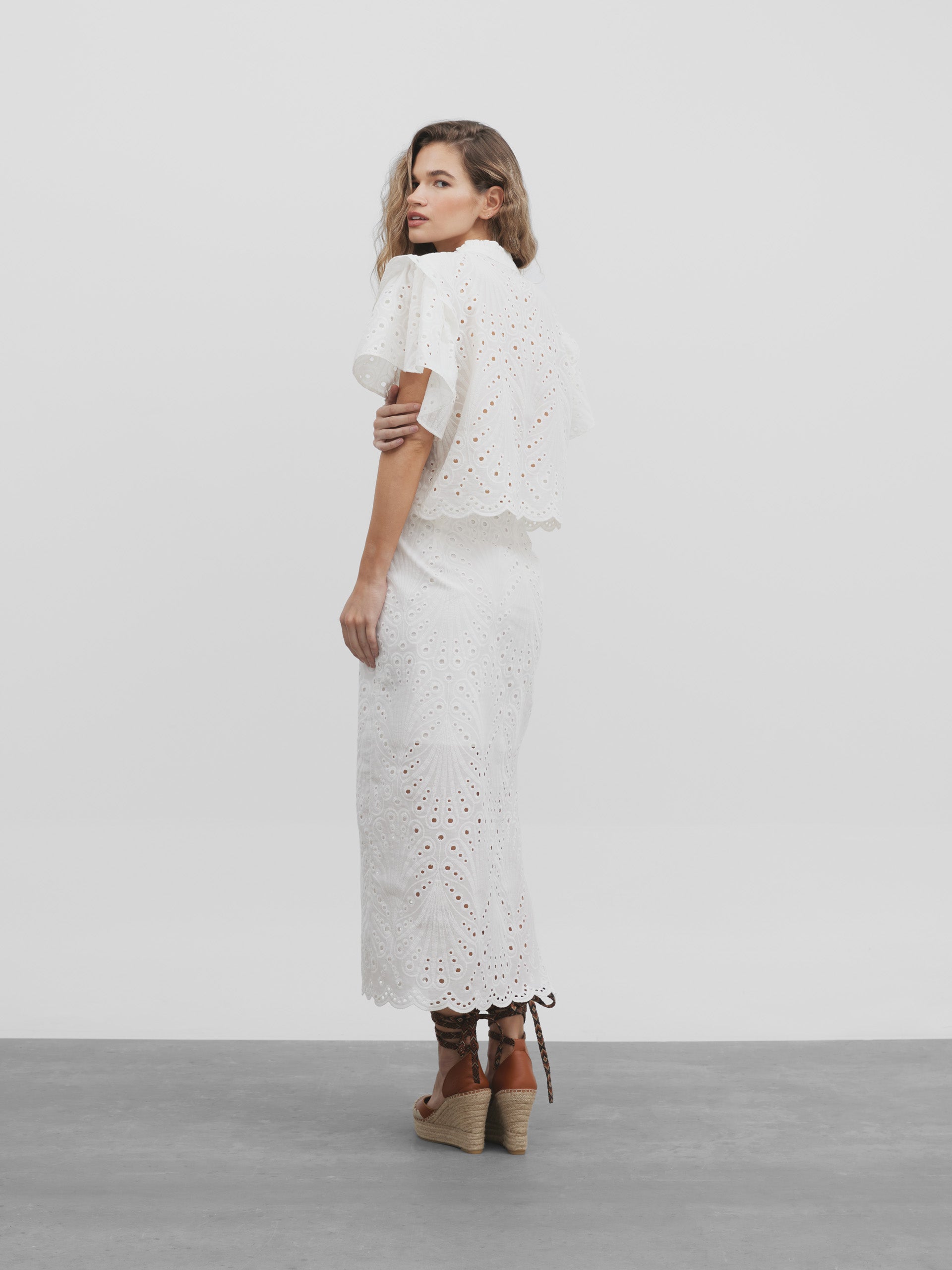 White embroidered midi skirt