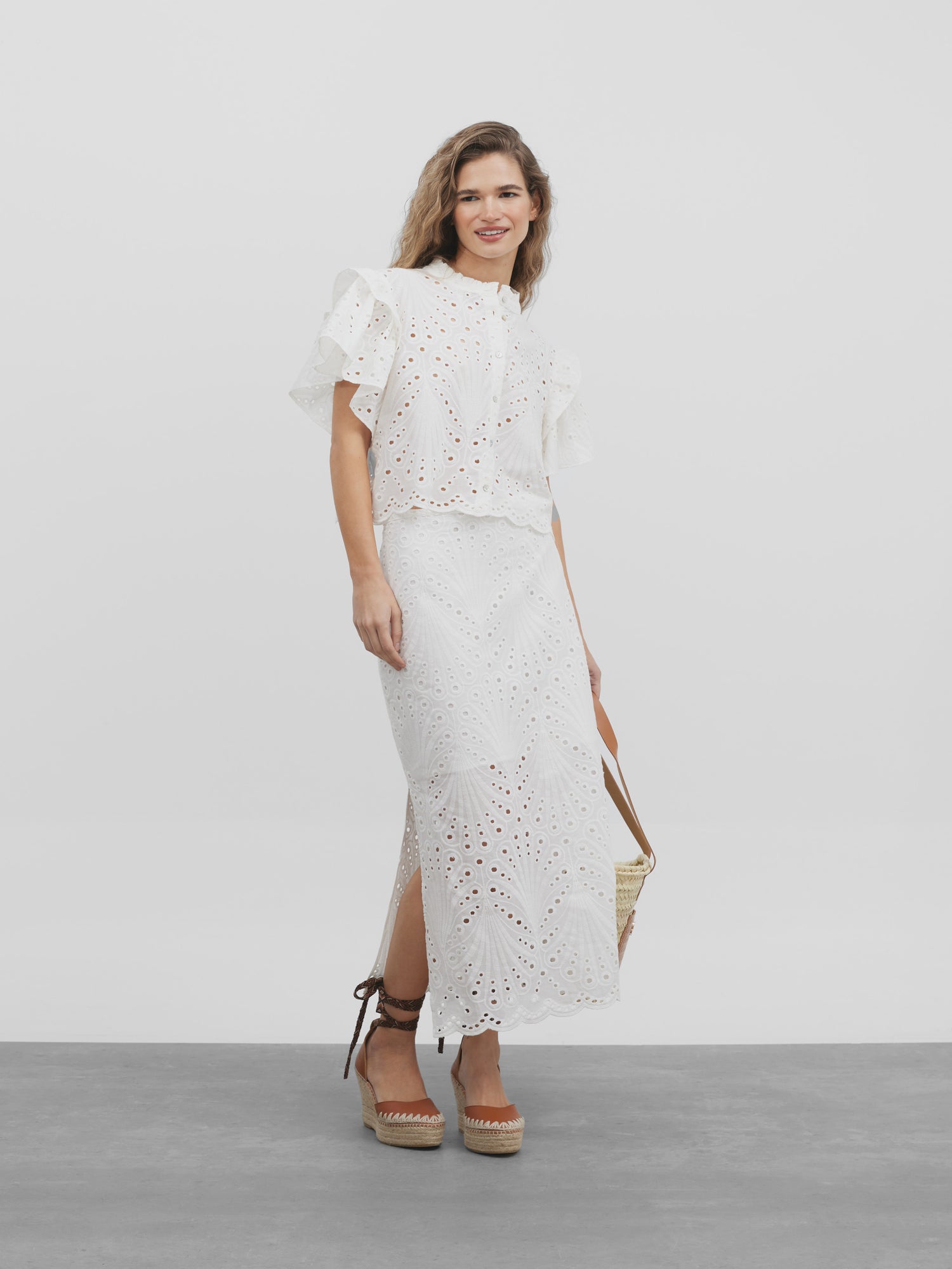 White embroidered midi skirt