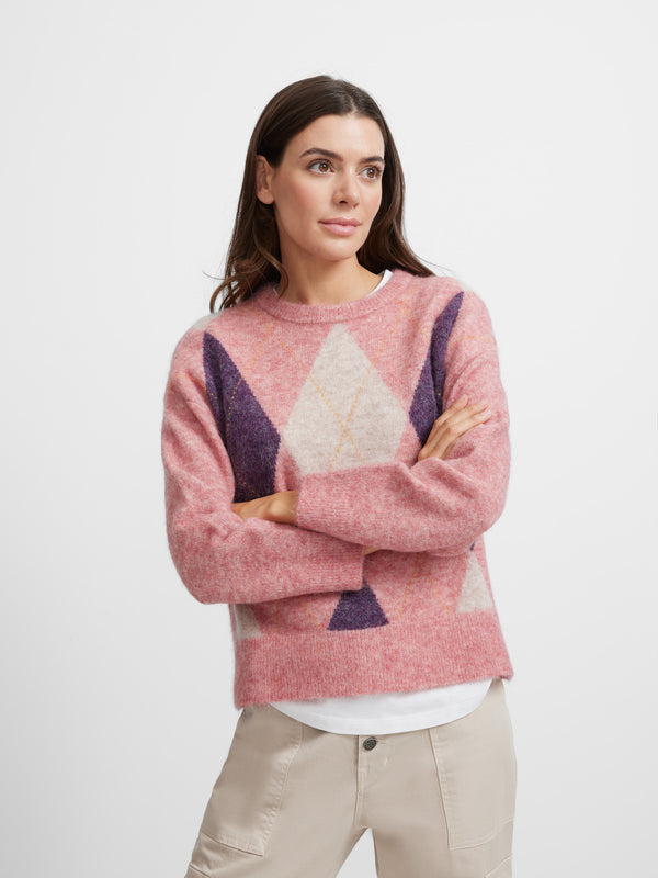 Pull maille losange rose