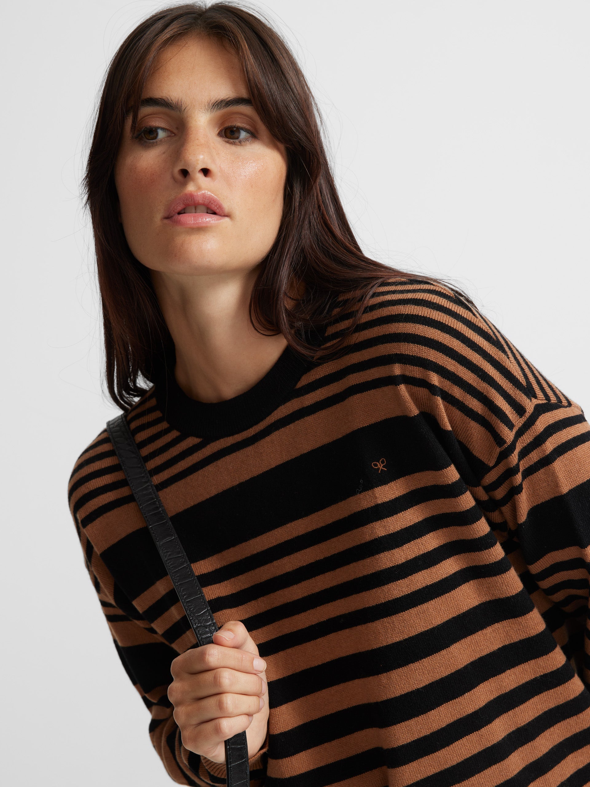 Black and camel striped knit sweater