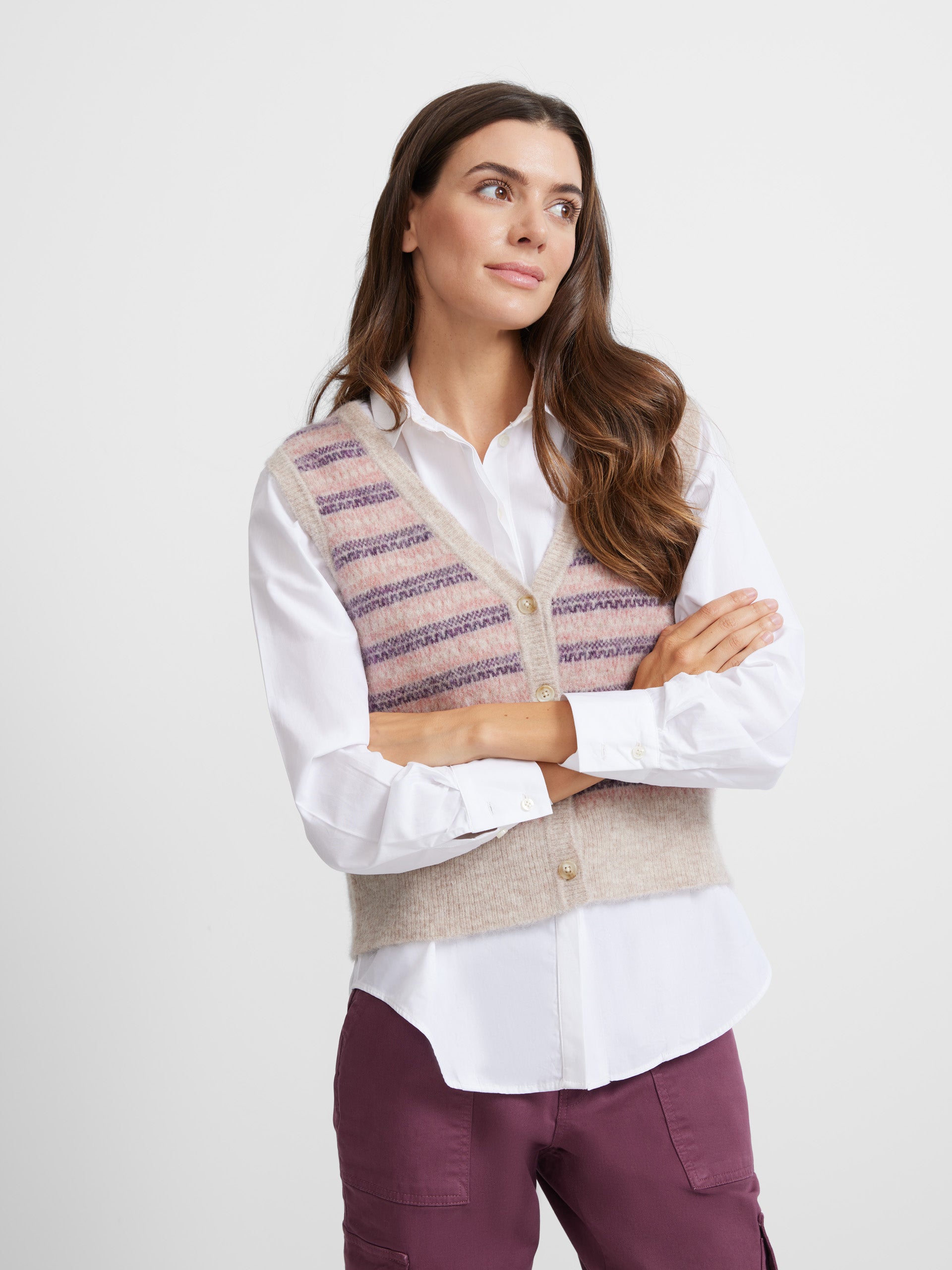 Gilet tricoté jacquard rose