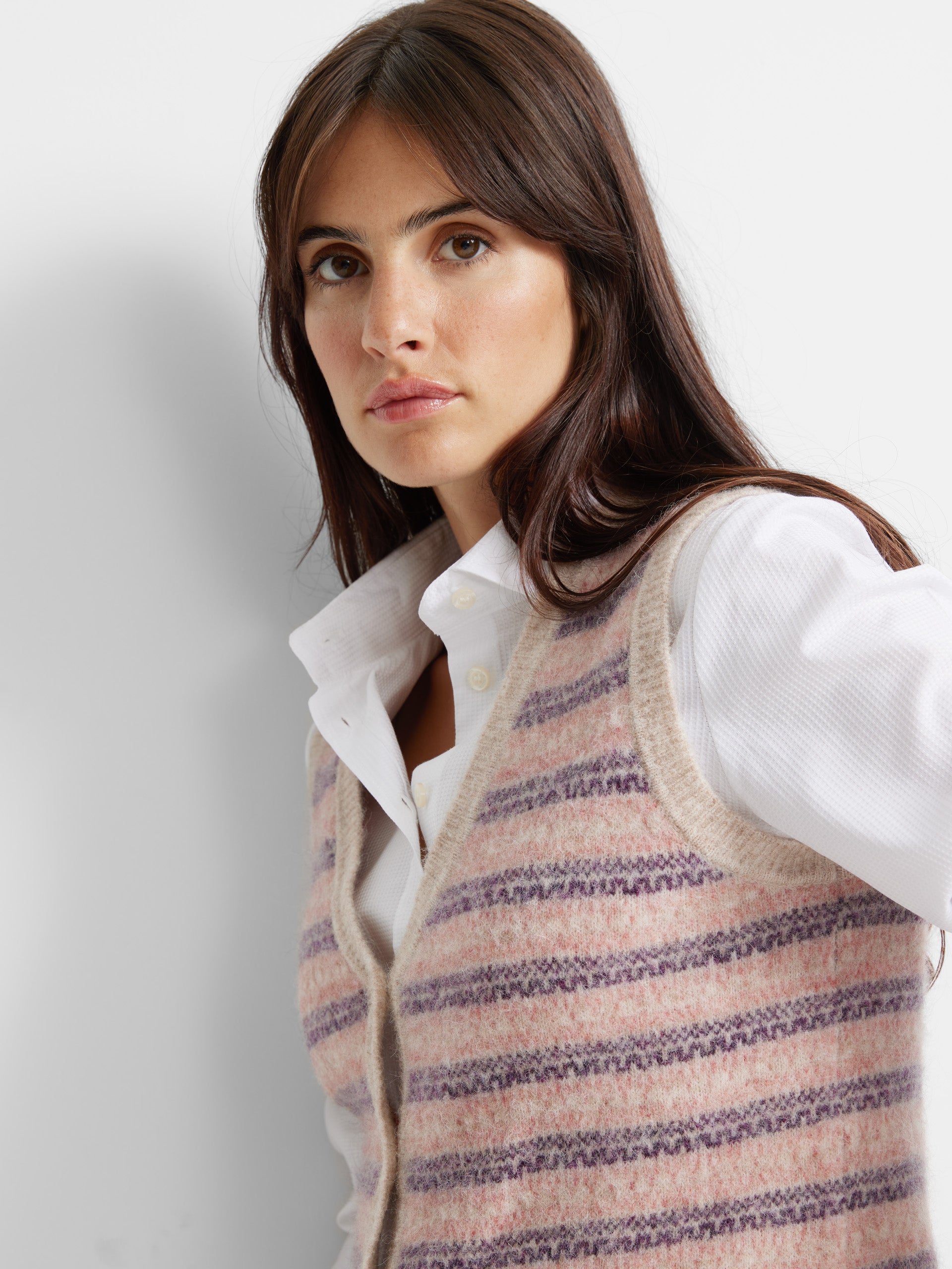 Gilet tricoté jacquard rose