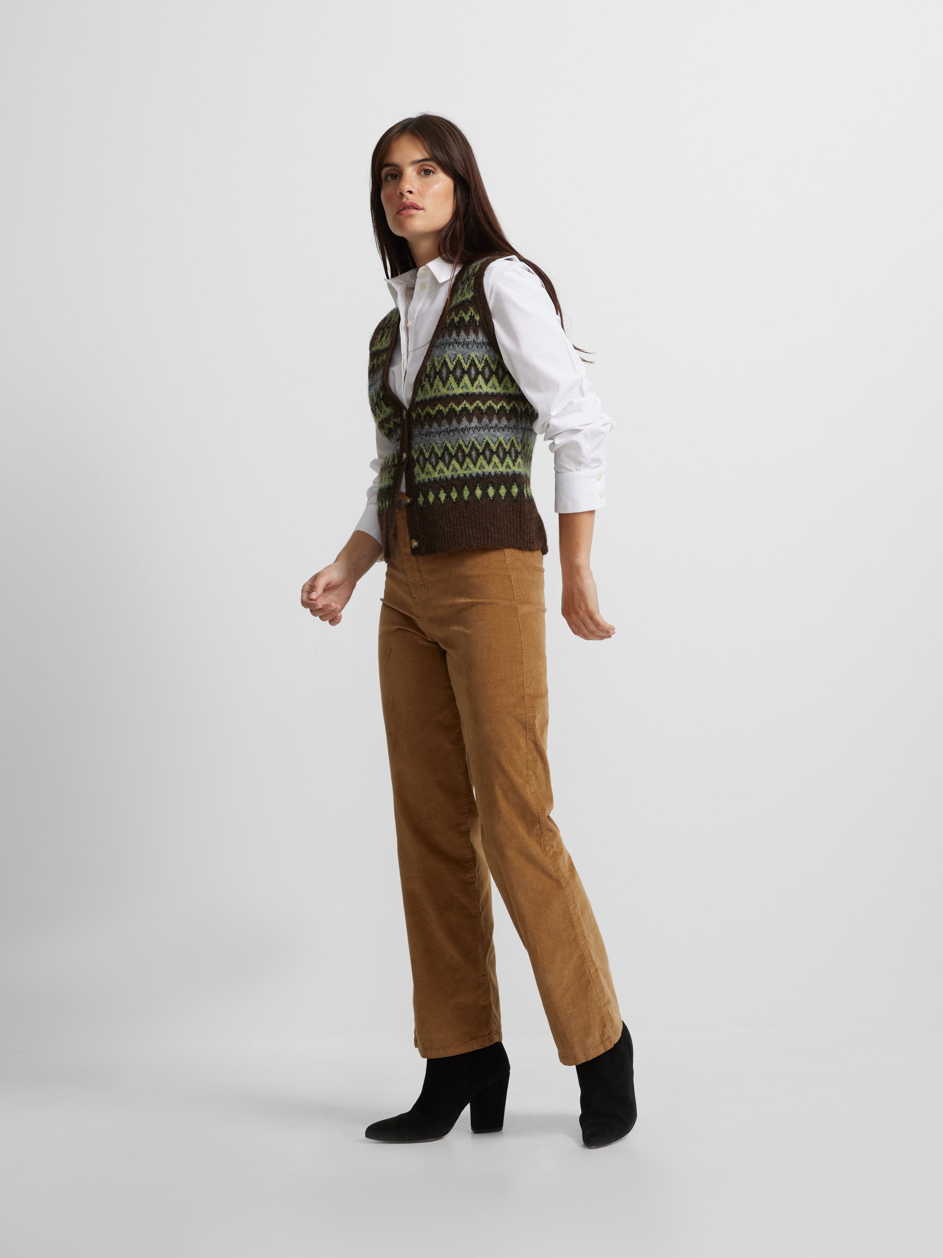 Brown jacquard knit vest