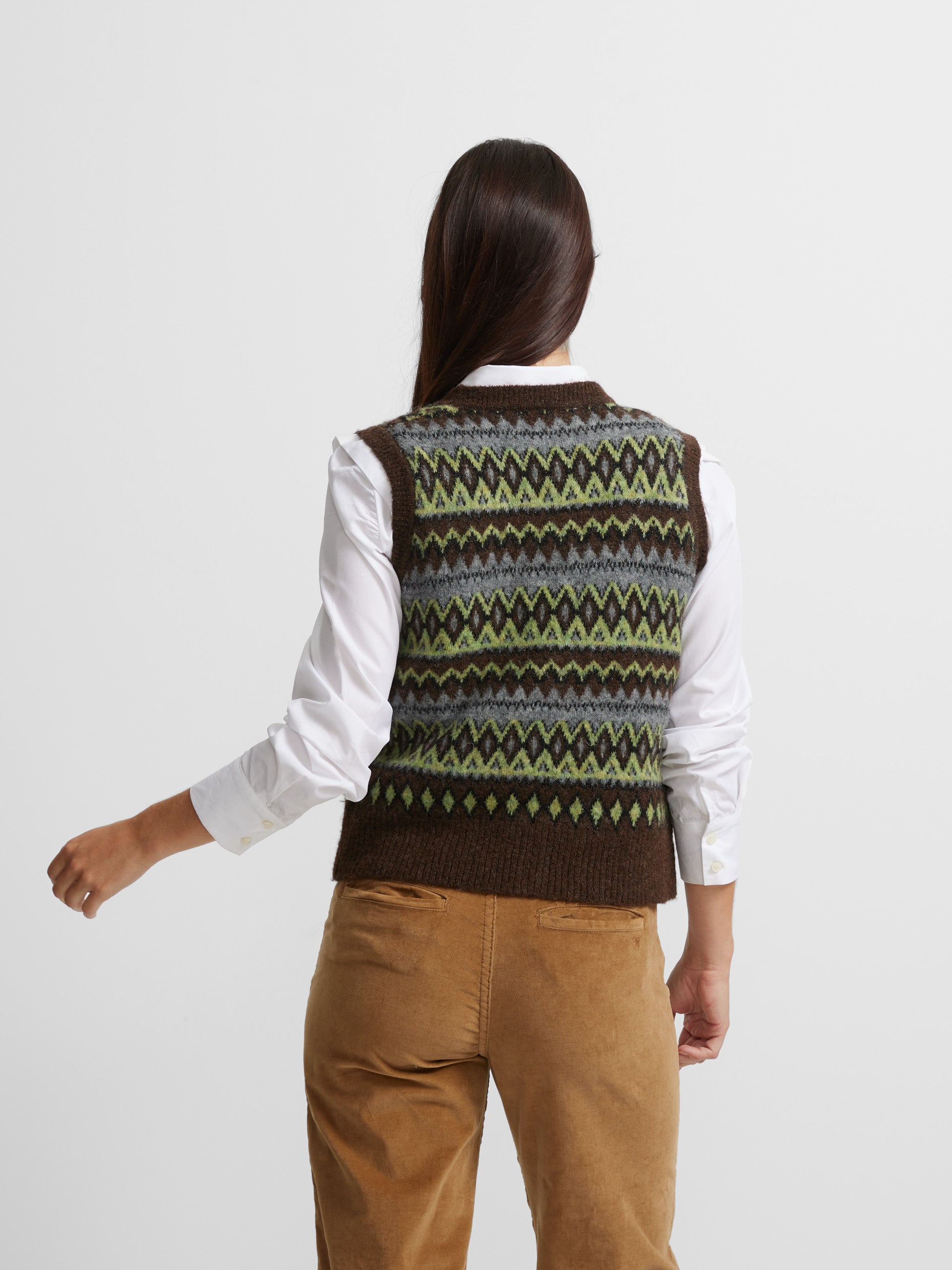 Gilet en maille jacquard marron