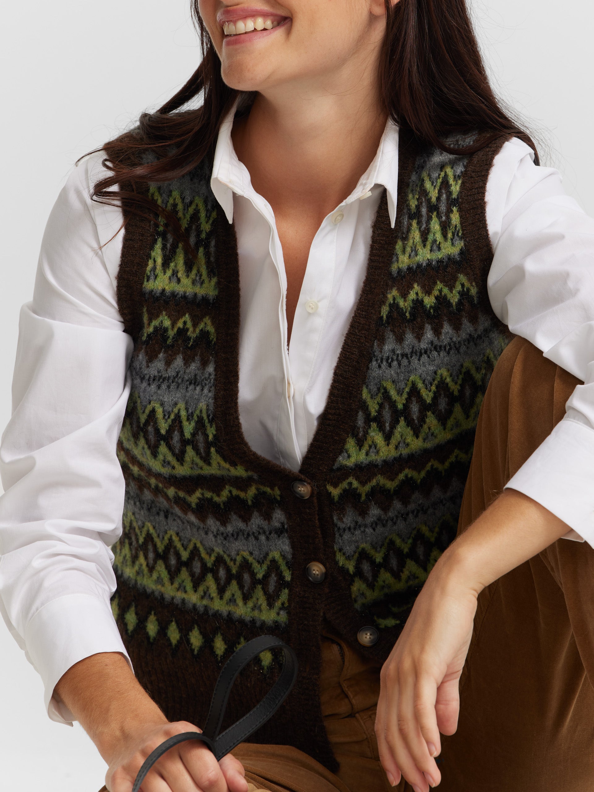 Gilet en maille jacquard marron