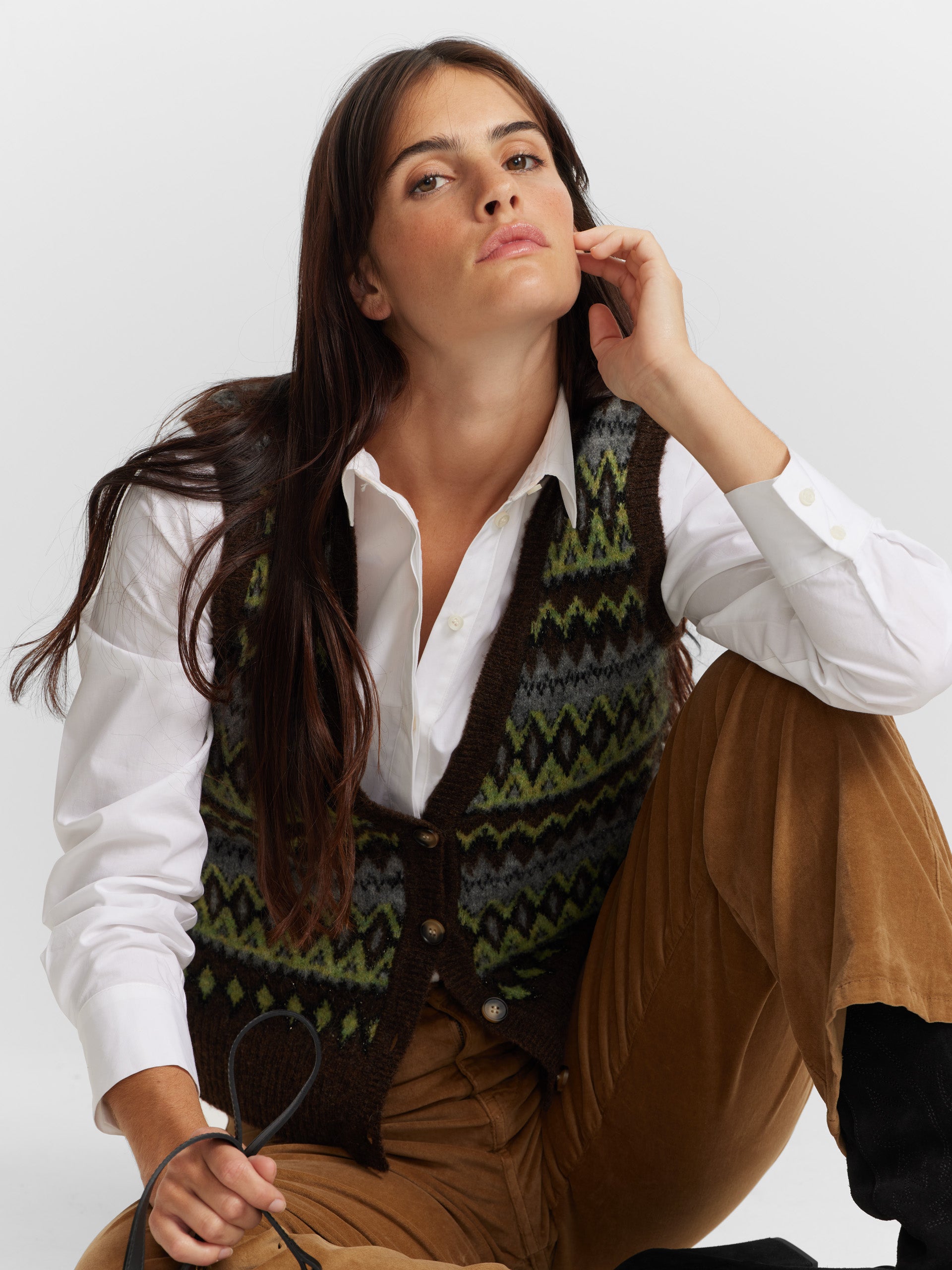 Gilet en maille jacquard marron