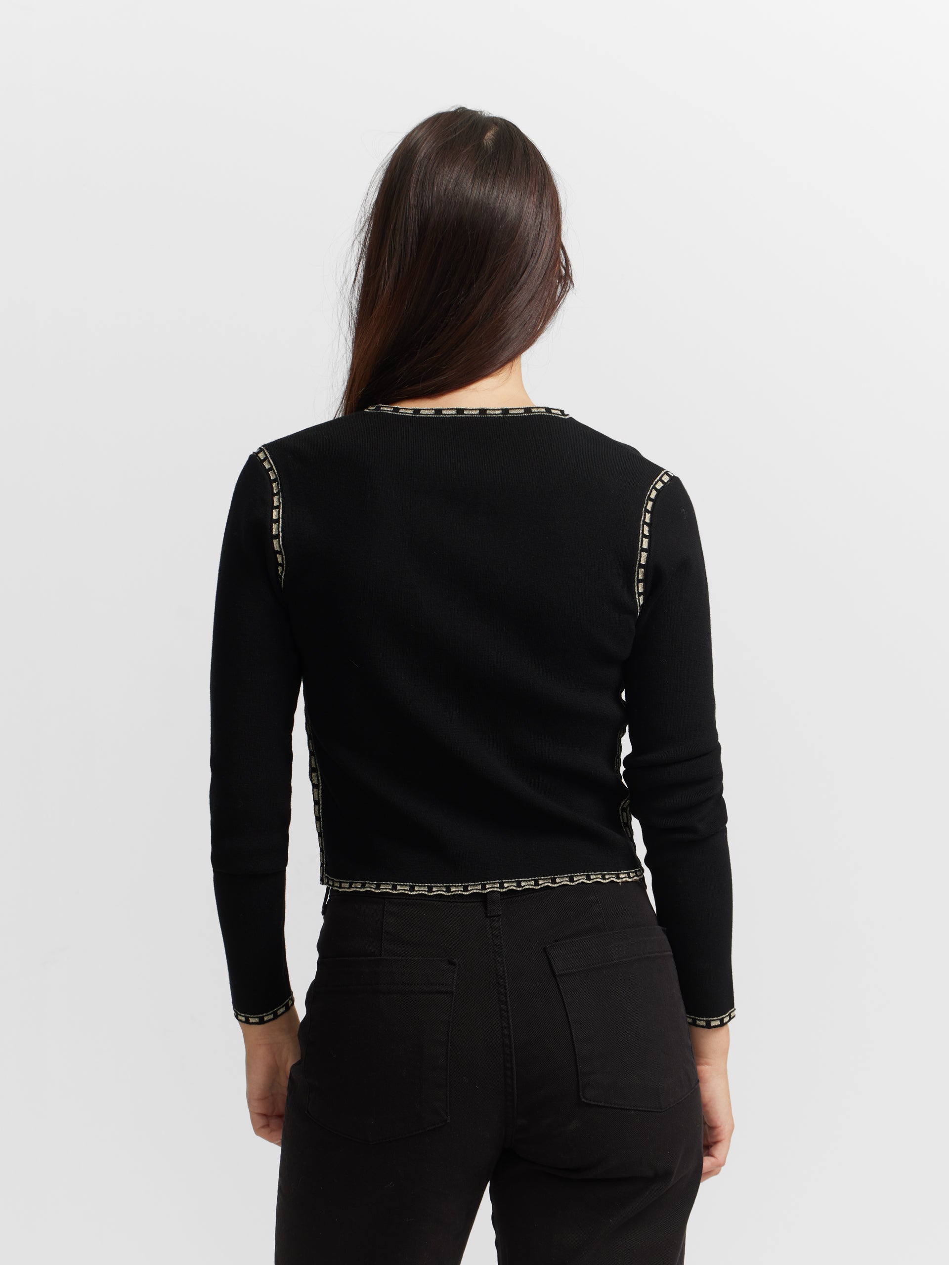 Black contrast neckline knit top