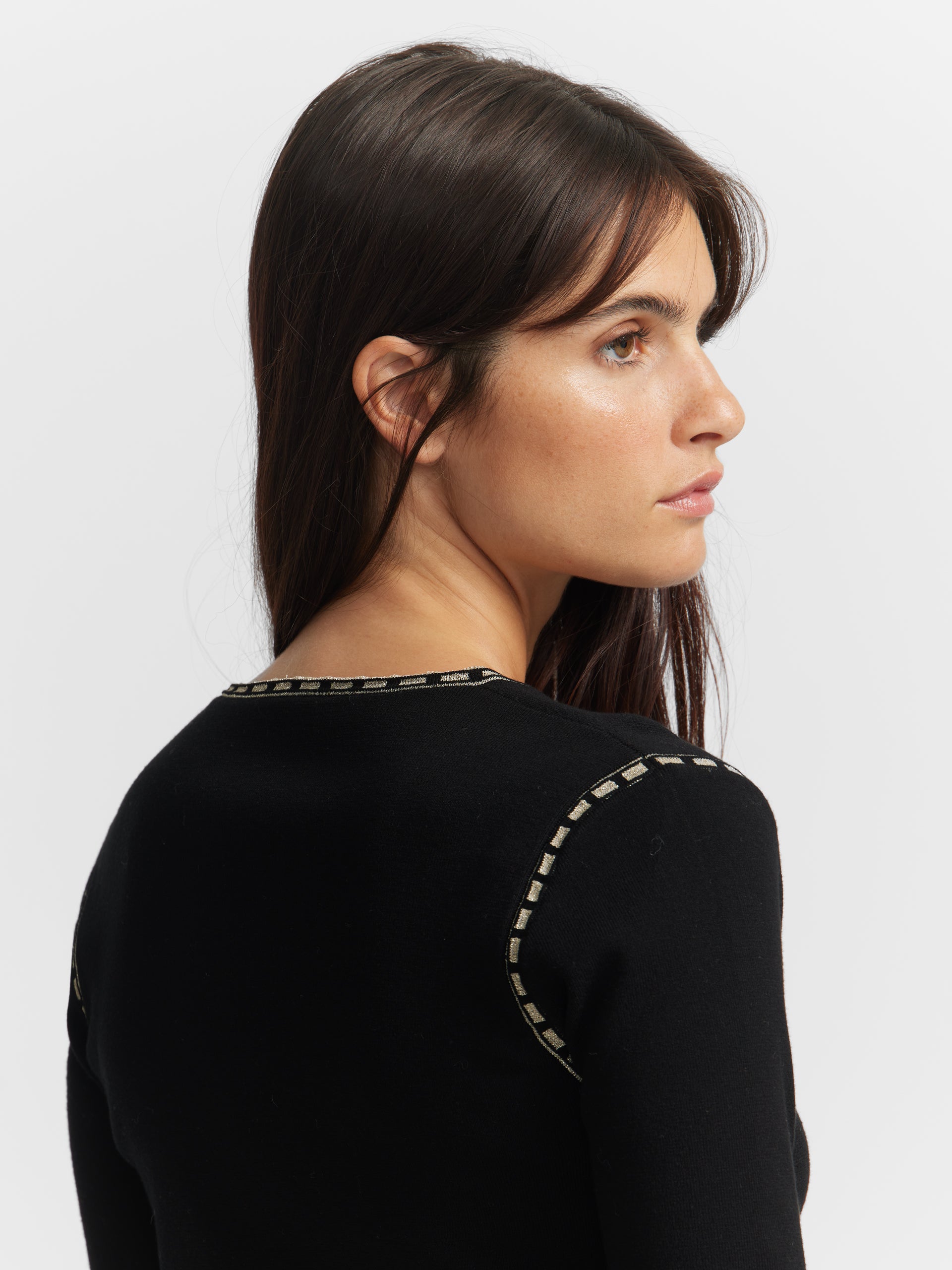 Black contrast neckline knit top