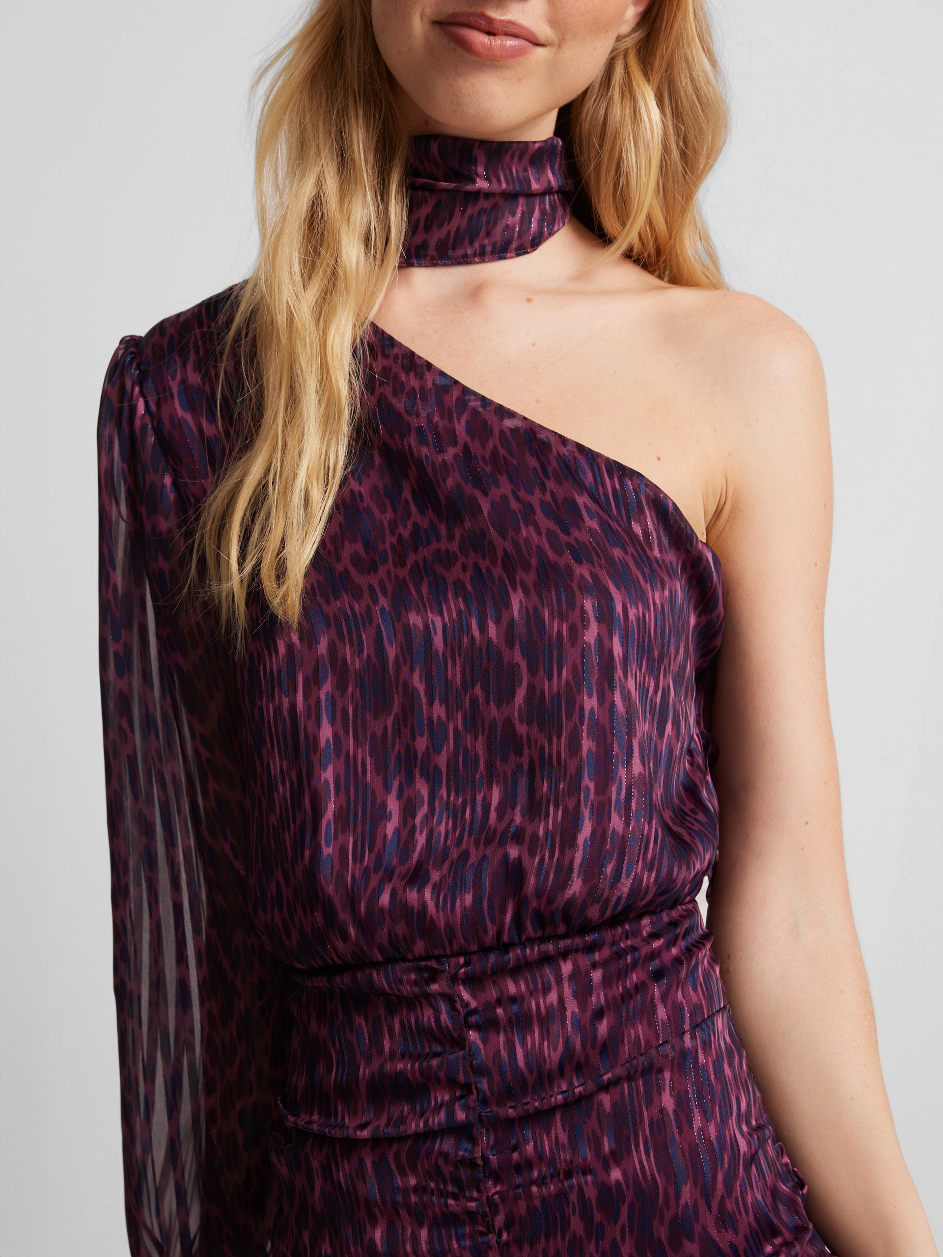 Burgundy animal print asymmetrical mini dress