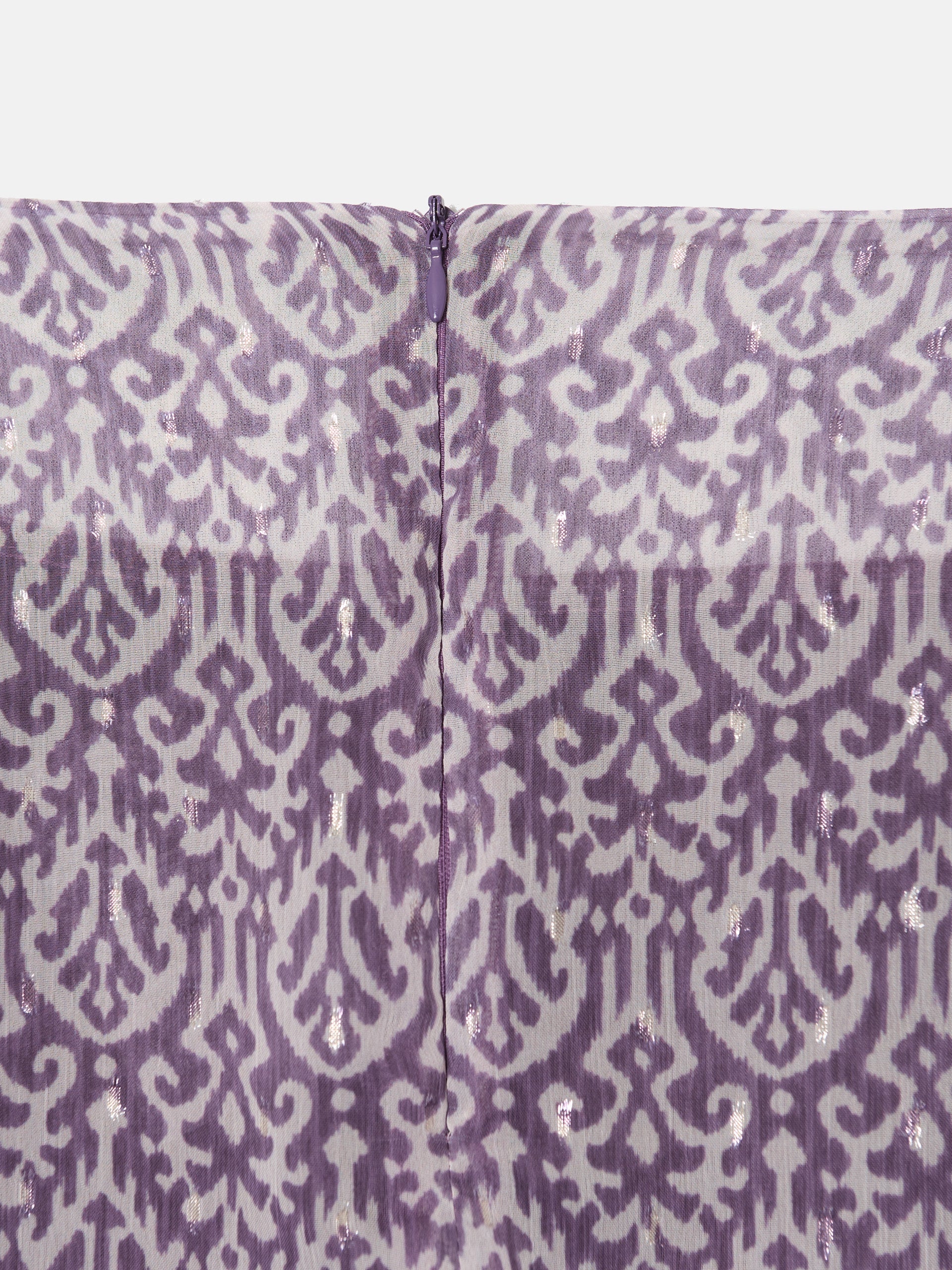 Purple ikat print midi skirt with opening