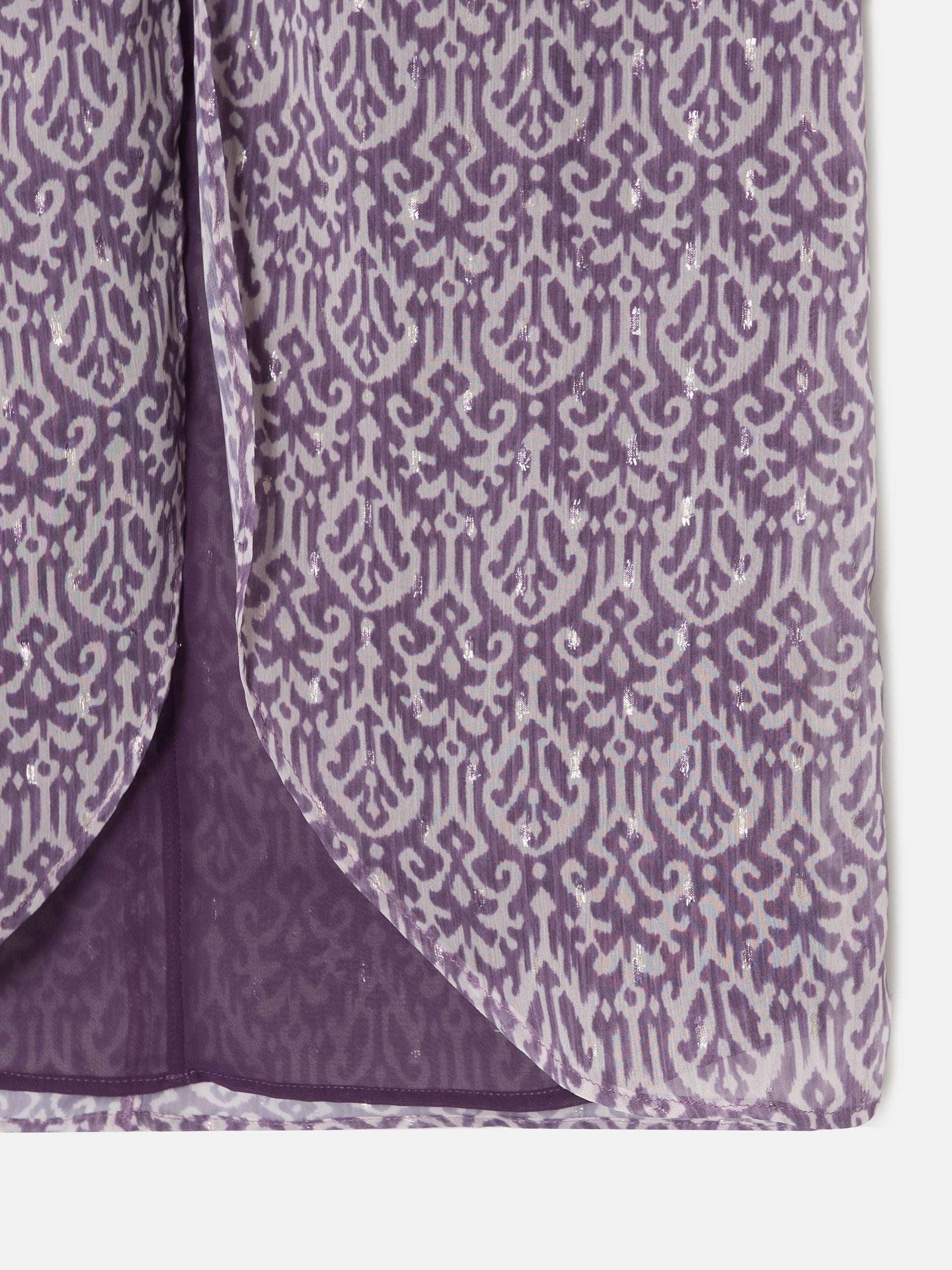 Purple ikat print midi skirt with opening