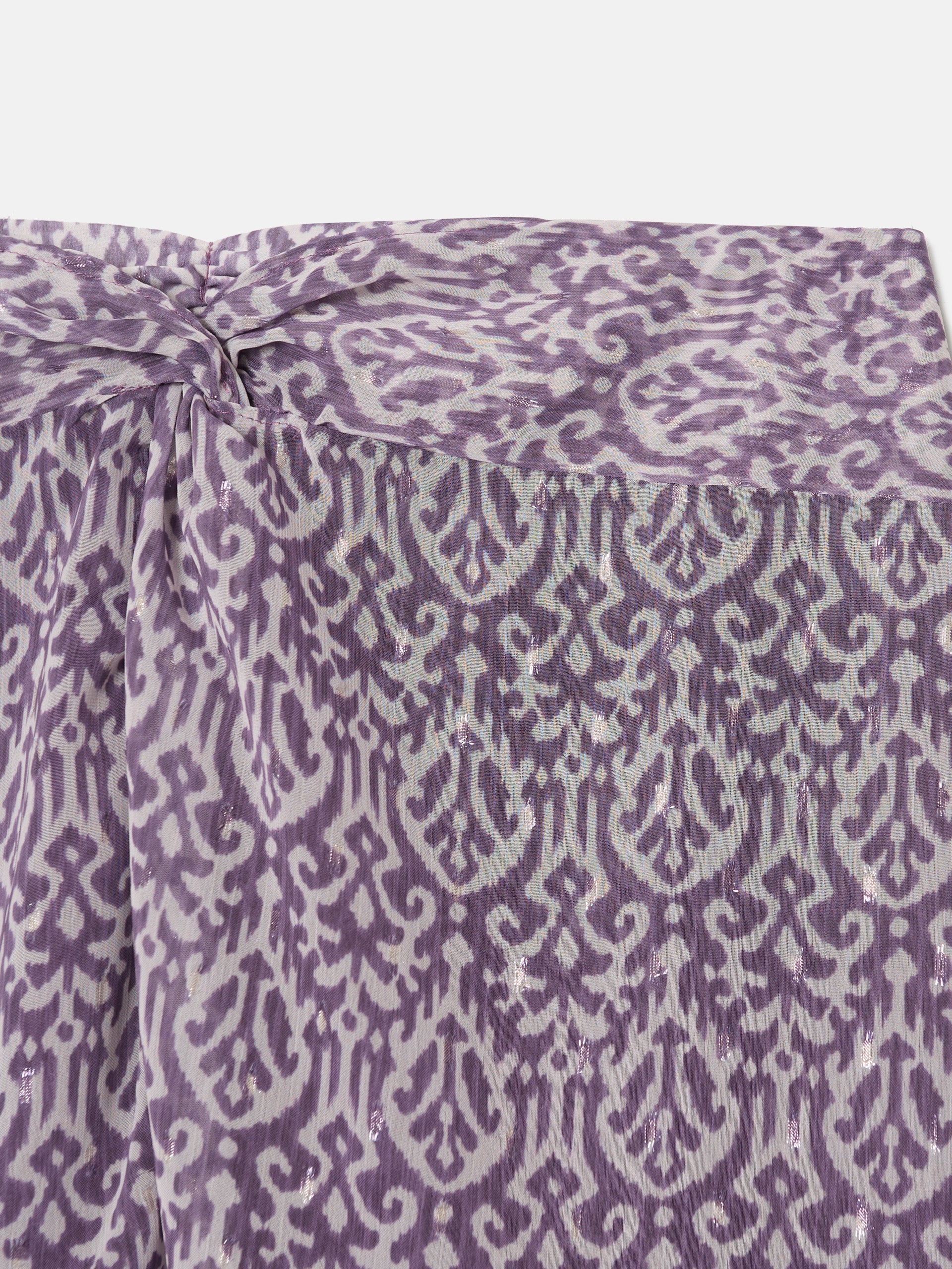 Purple ikat print midi skirt with opening