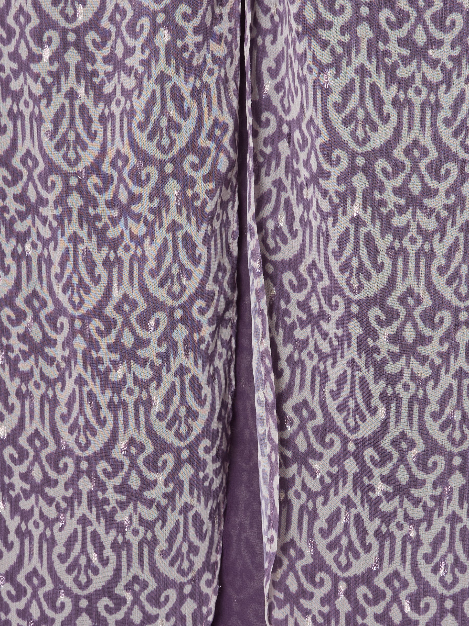 Purple ikat print midi skirt with opening