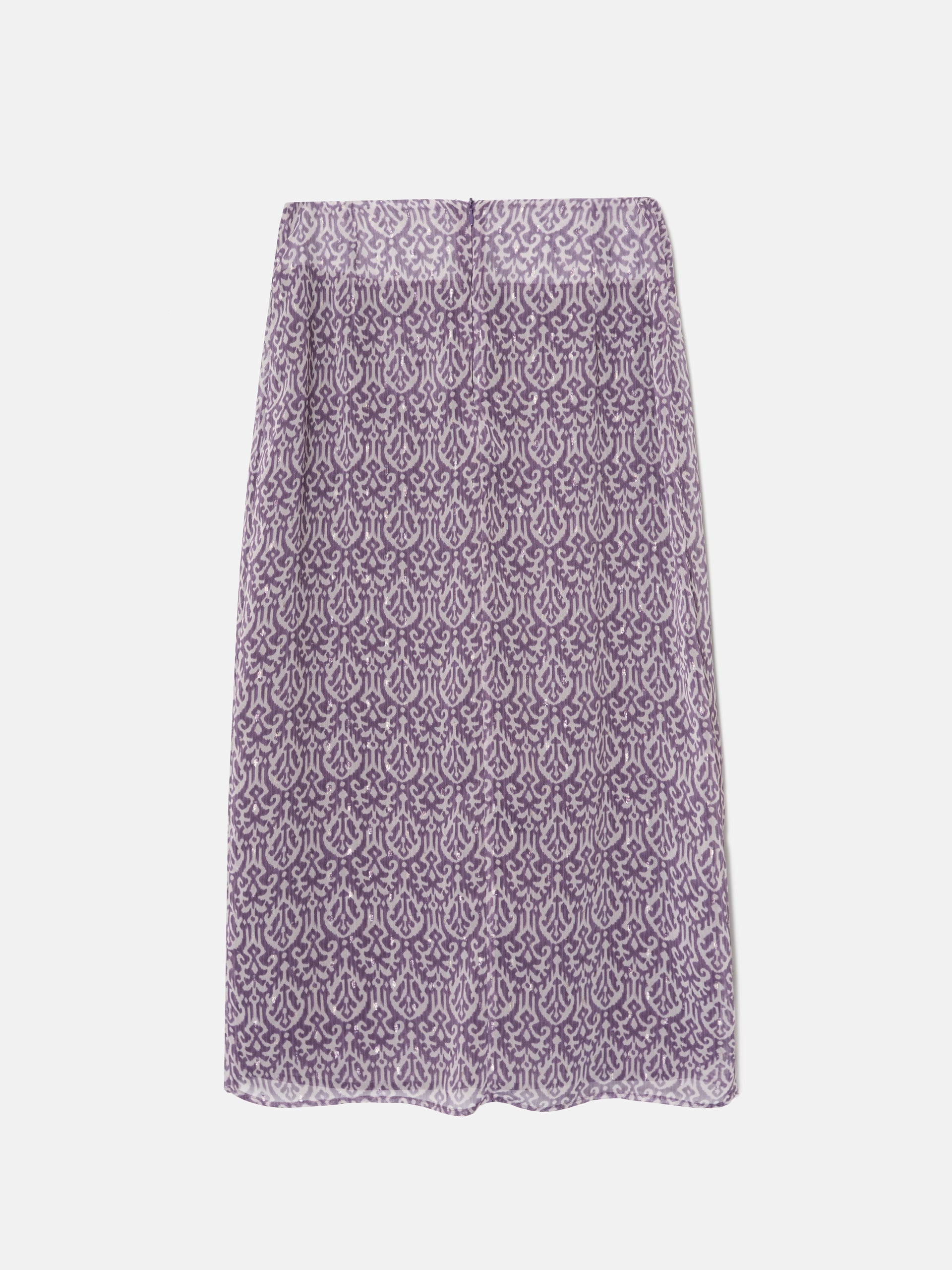 Jupe midi violette imprimé ikat avec ouverture