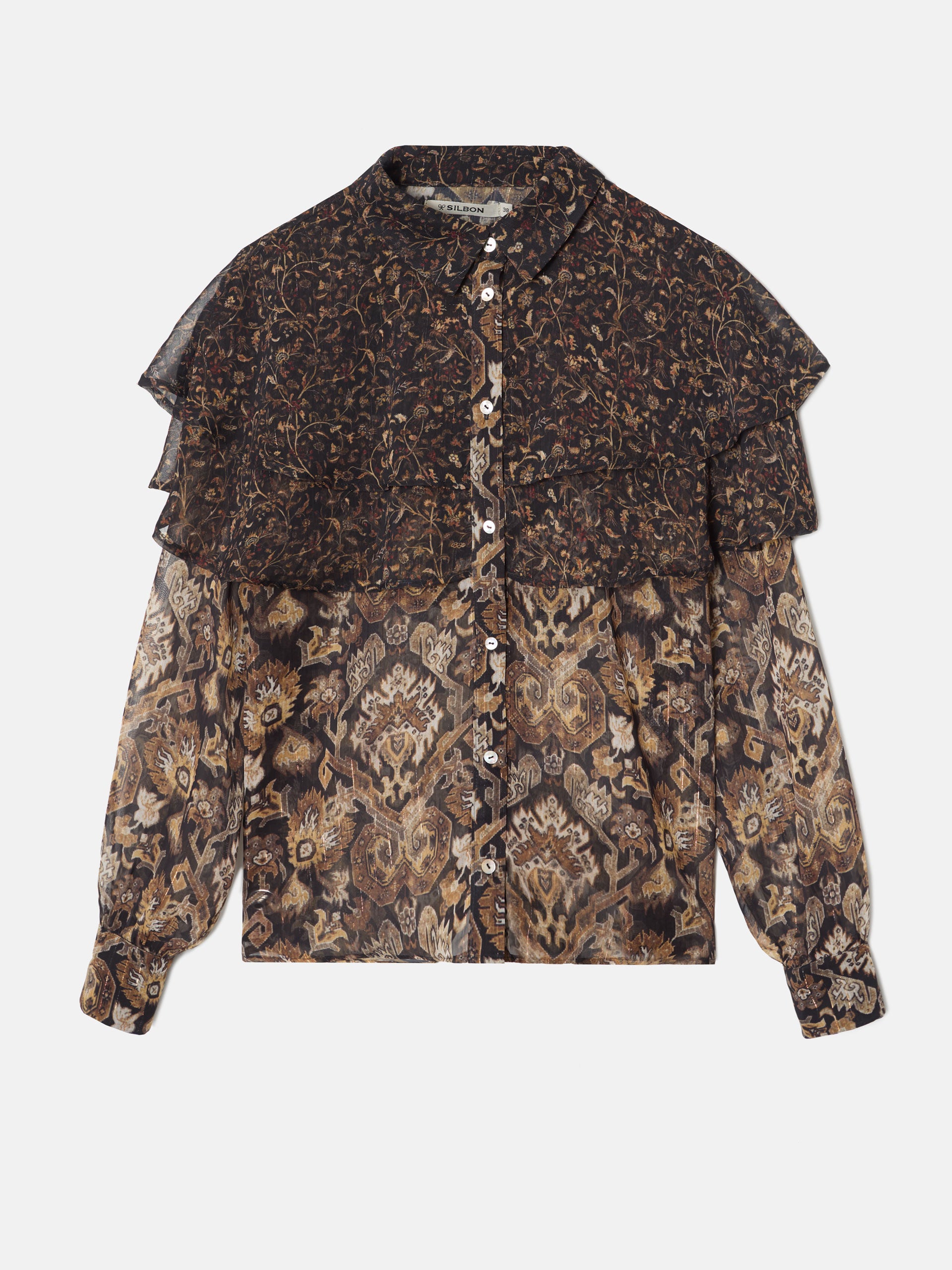 Brown printed ruffle shirt