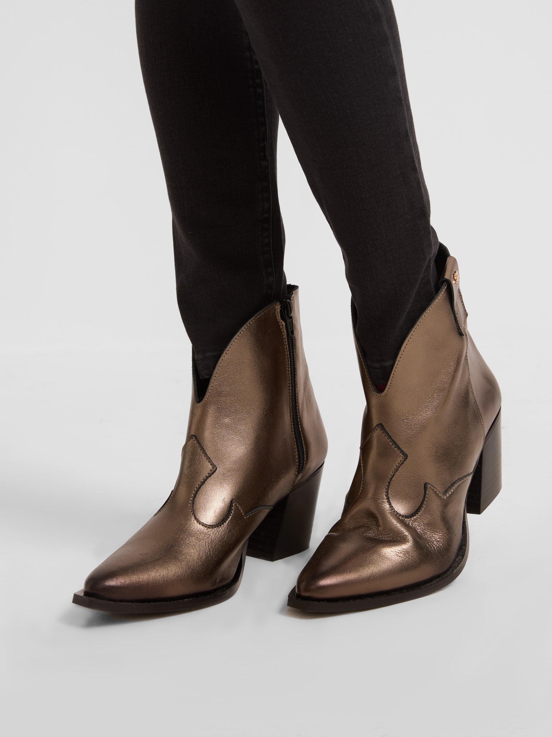 Brown metallic leather boot